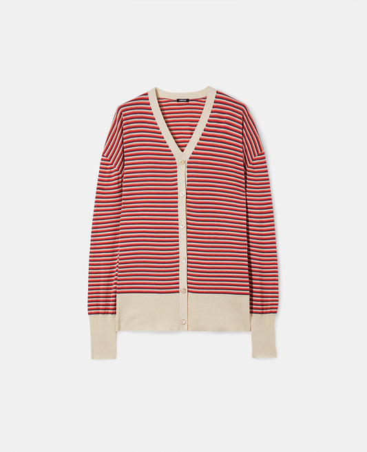 Cardigan a righe con scollo a v-MULTICOLOR-MULTICOLOR-MULTICOLOR-MULTICOLOR-MULTICOLOR