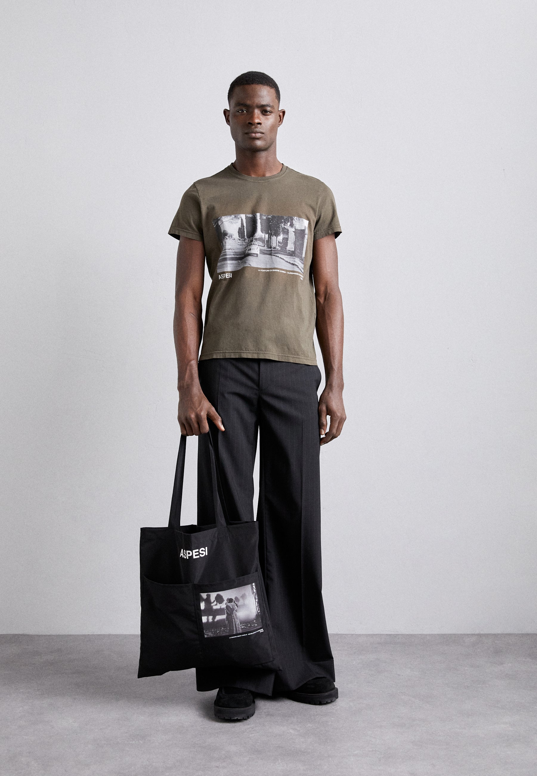 T-SHIRT IN JERSEY DI COTONE-MILITARE-MILITARY-MILITAR-MILITAR-MILITAIRE