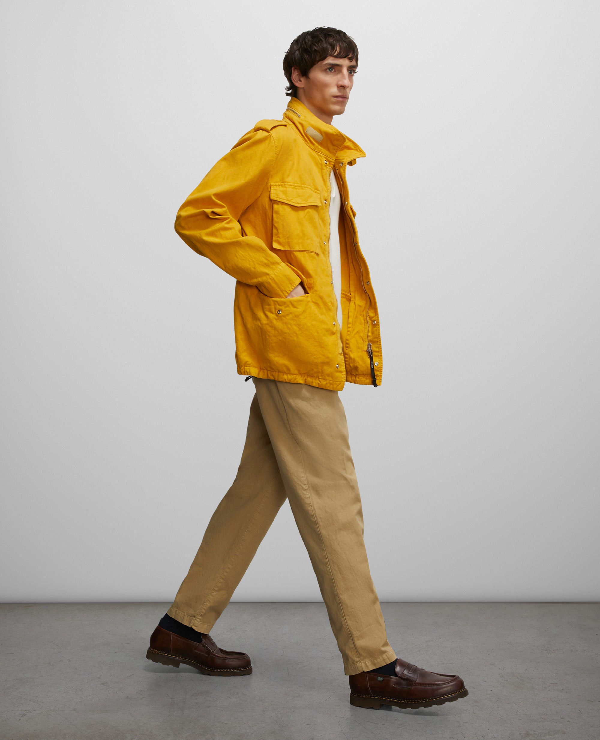 GIUBBOTTO MINI FIELD IN TELA DI COTONE E LINO-GIALLO-YELLOW-AMARILLO-GELB-JAUNE