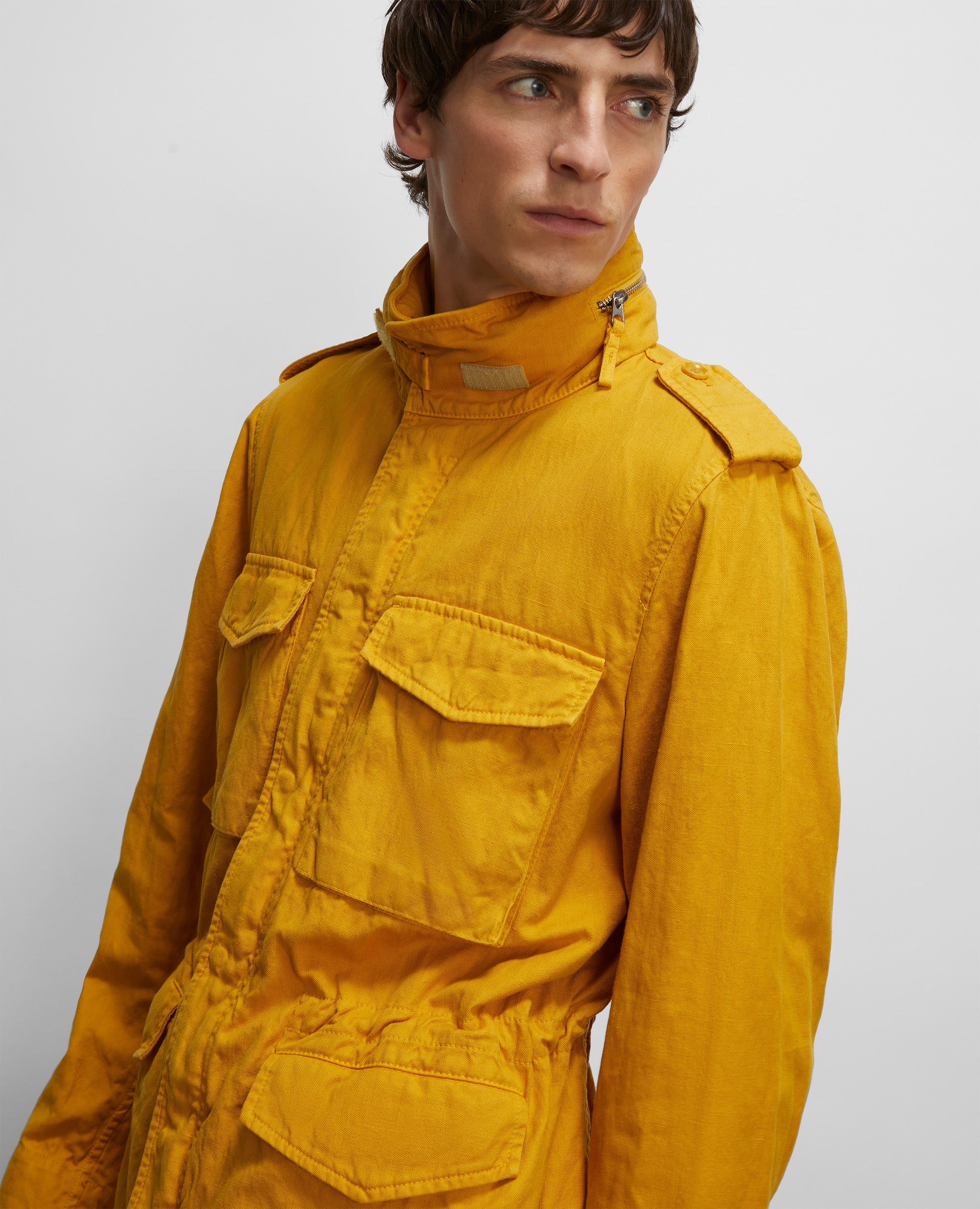 GIUBBOTTO MINI FIELD IN TELA DI COTONE E LINO-GIALLO-YELLOW-AMARILLO-GELB-JAUNE