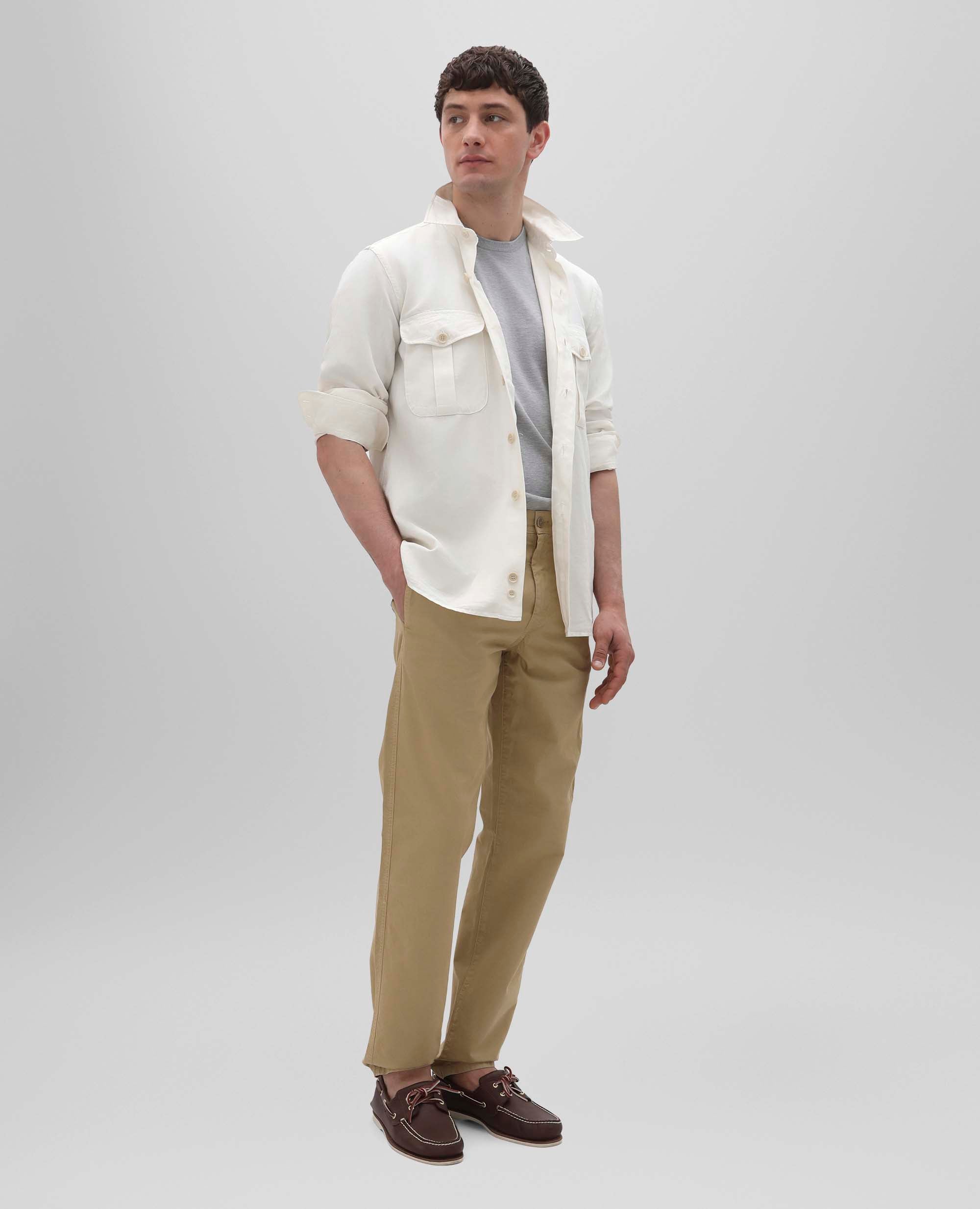 PANTALONE CHINO IN GABARDINA DI COTONE-SABBIA-SAND-ARENA-SAND-SABLE