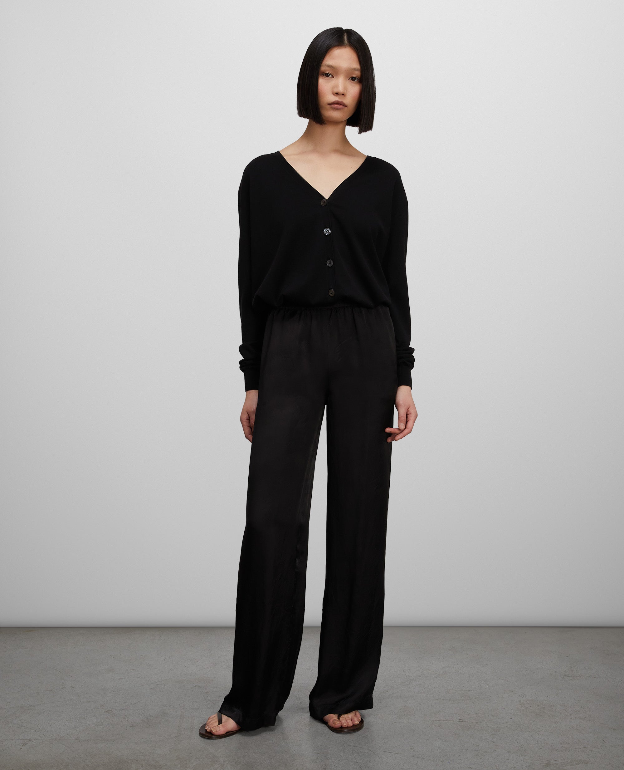 PANTALONE IN VISCOSA LAVATA-NERO-BLACK-NEGRO-SCHWARZ-NOIR