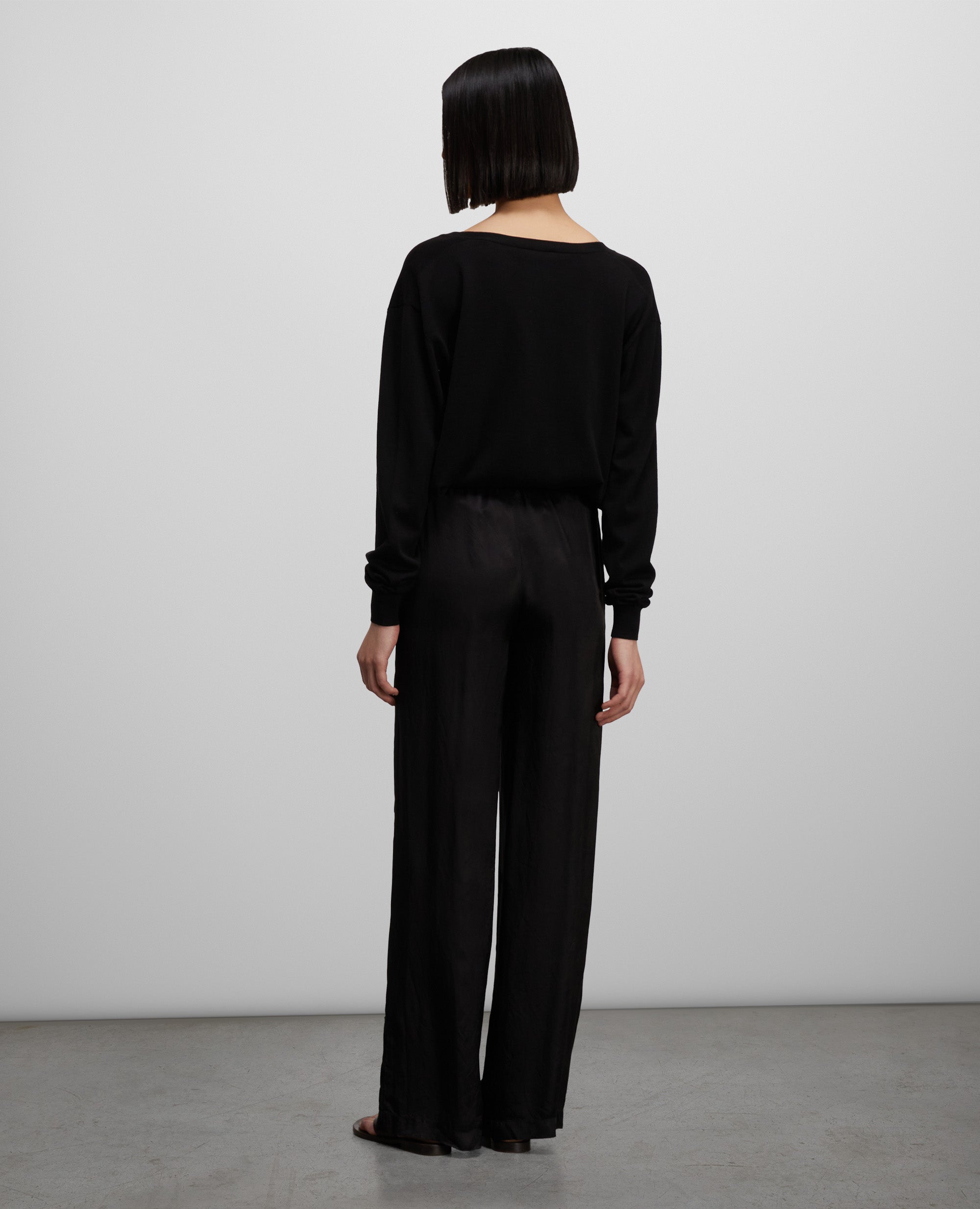 PANTALONE IN VISCOSA LAVATA-NERO-BLACK-NEGRO-SCHWARZ-NOIR