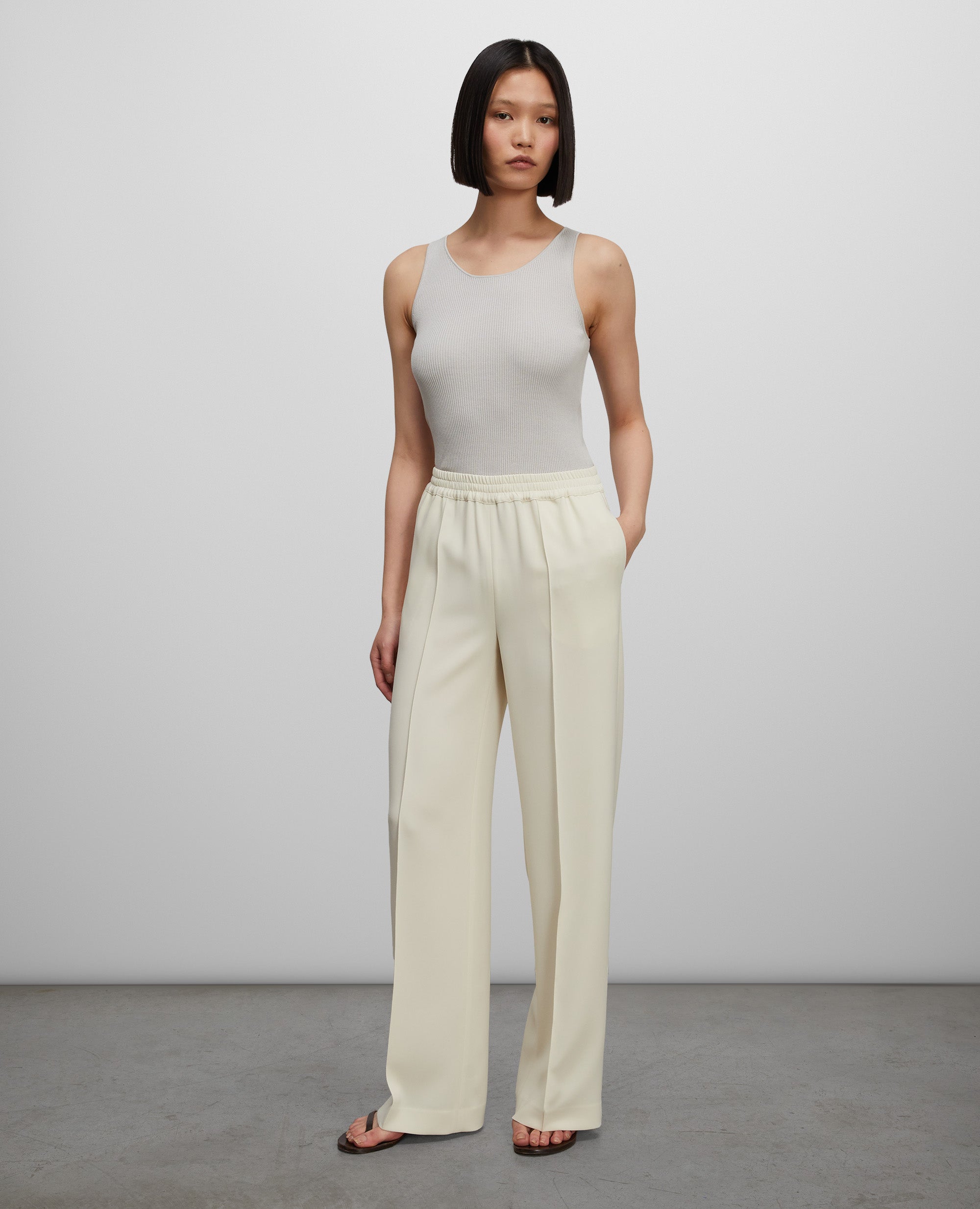 PANTALONE IN CRÊPE CADY DI TRIACETATO-NATURALE-NATURAL-NATURAL-NATURLICH-NATUREL