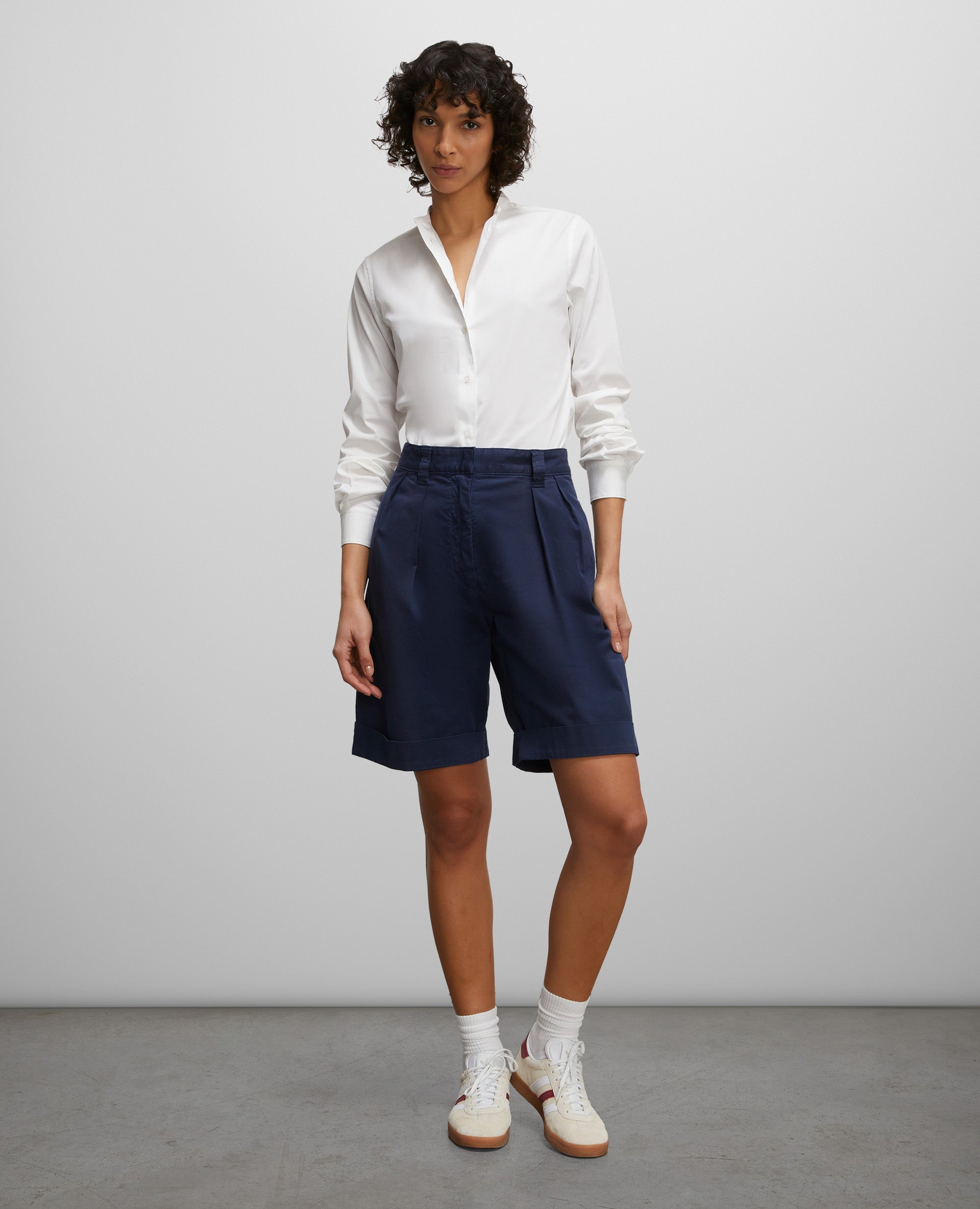 CAMICIA IN POPELINE DI COTONE CON COLLO ALLA COREANA-BIANCO-WHITE-BLANCO-WEISS-BLANC