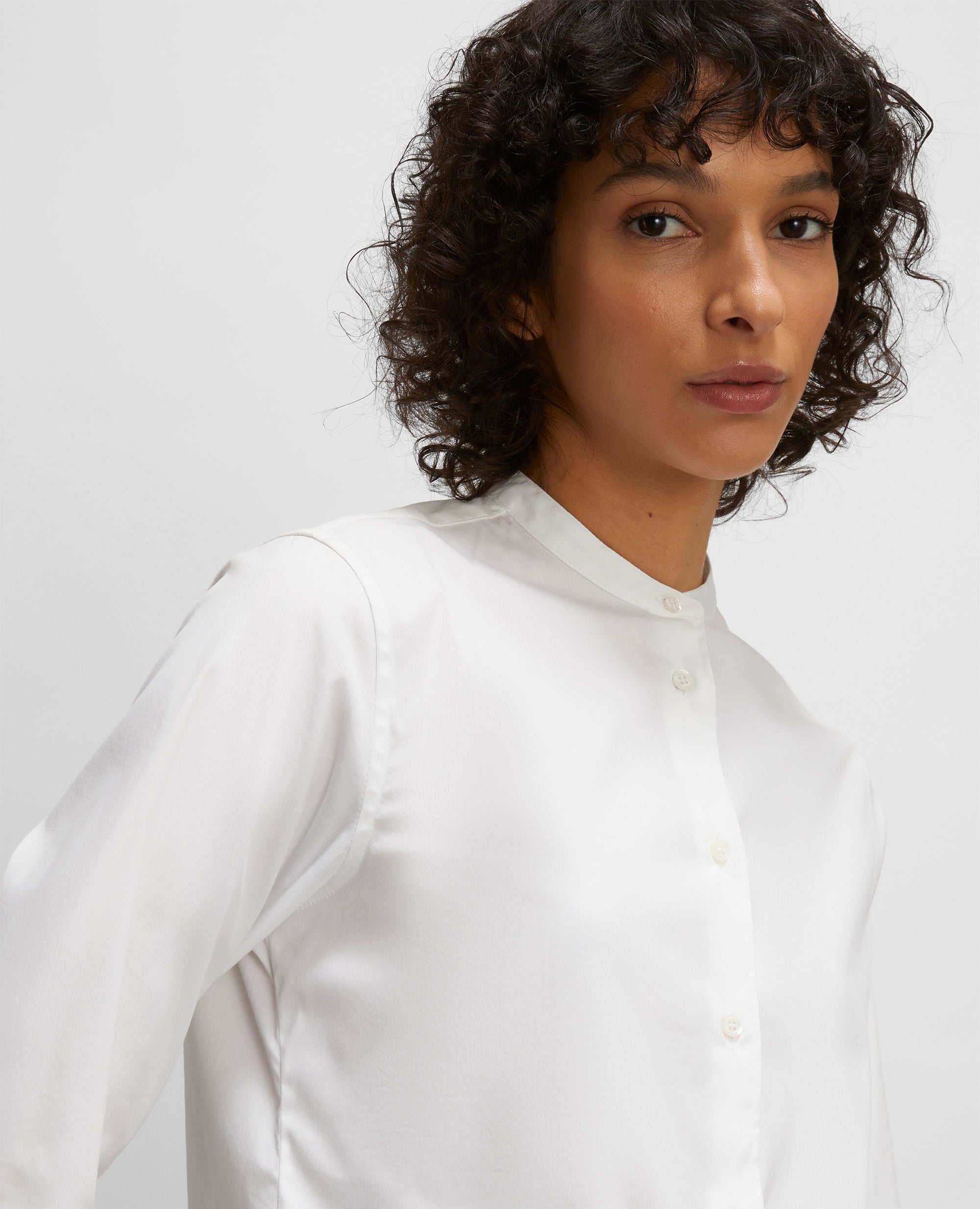CAMICIA IN POPELINE DI COTONE CON COLLO ALLA COREANA-BIANCO-WHITE-BLANCO-WEISS-BLANC