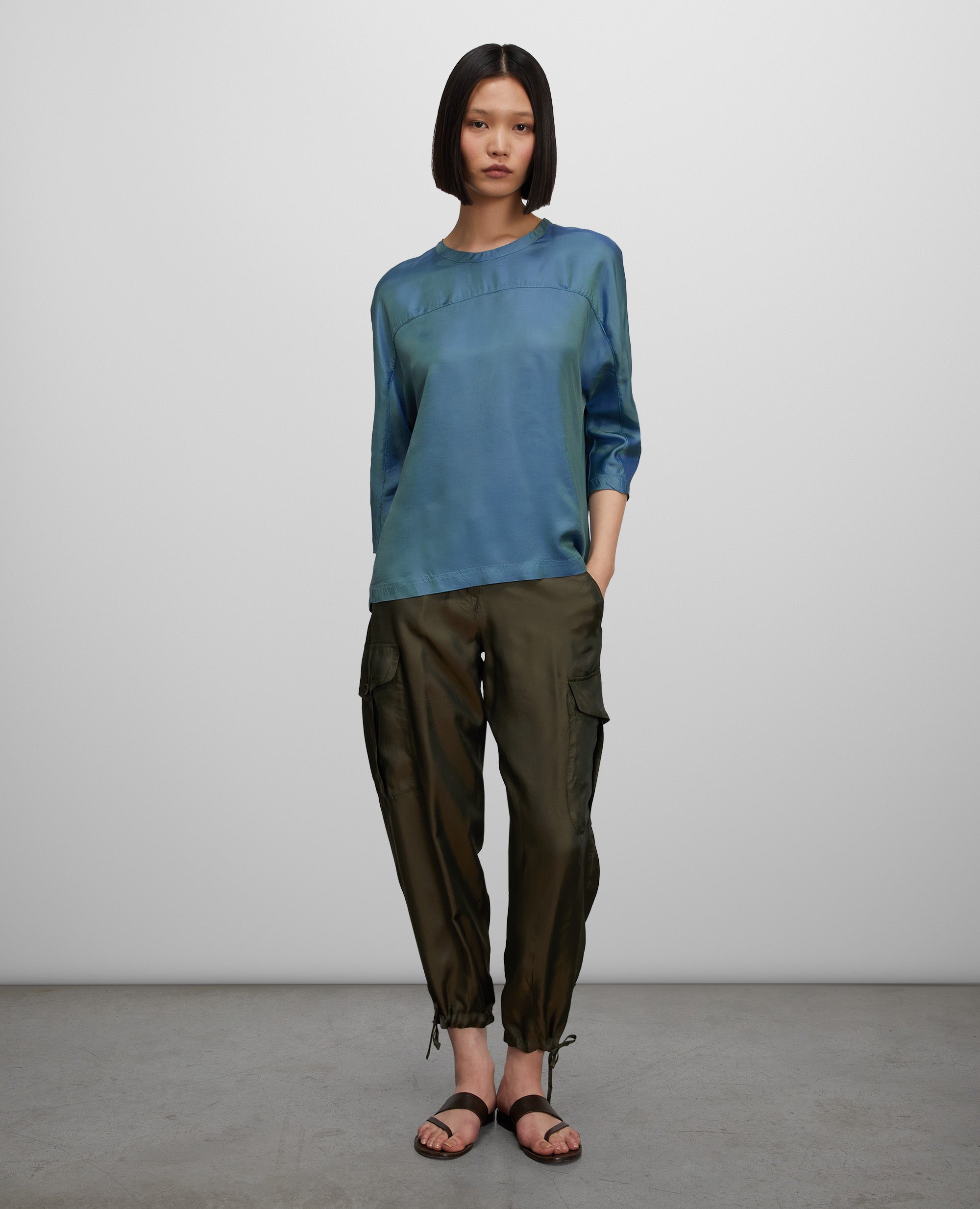 TOP IN SAGLIA DI ACETATO E VISCOSA-AZZURRO-SKY BLUE-AZUL CLARO-HIMMELBLAU-BLEU CIEL