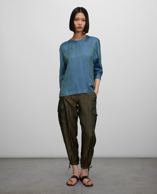 TOP IN SAGLIA DI ACETATO E VISCOSA-AZZURRO-SKY BLUE-AZUL CLARO-HIMMELBLAU-BLEU CIEL