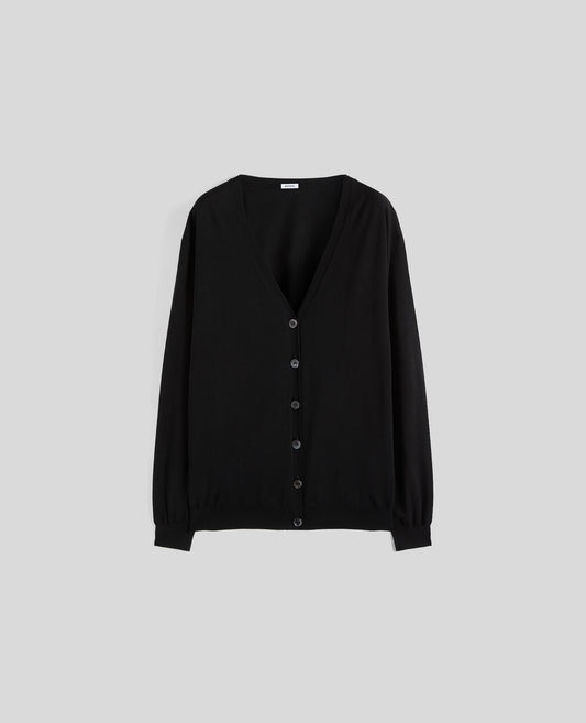 CARDIGAN IN MAGLIA DI MISTO COTONE, SETA E LINO-NERO-BLACK-NEGRO-SCHWARZ-NOIR