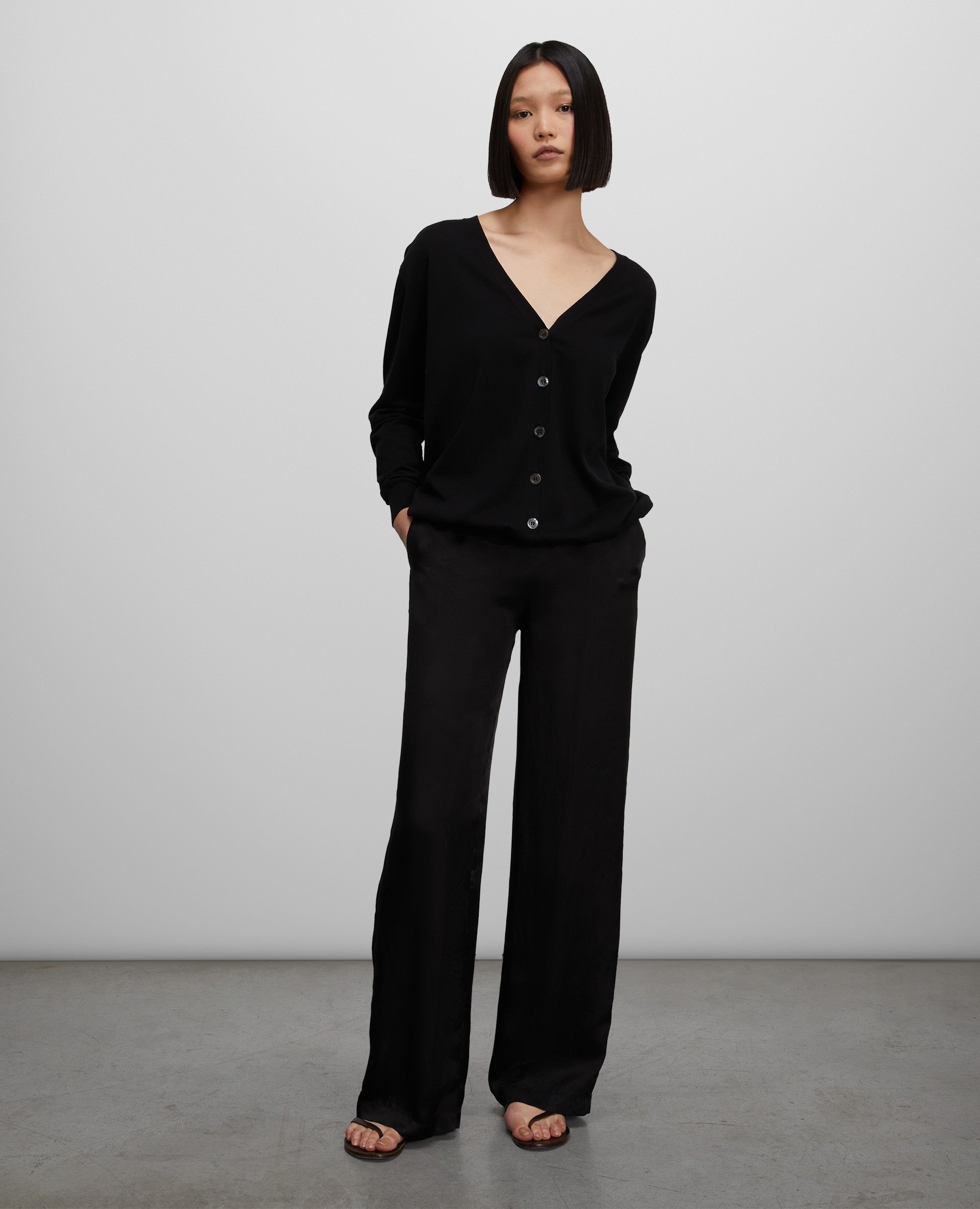 CARDIGAN IN MAGLIA DI MISTO COTONE, SETA E LINO-NERO-BLACK-NEGRO-SCHWARZ-NOIR