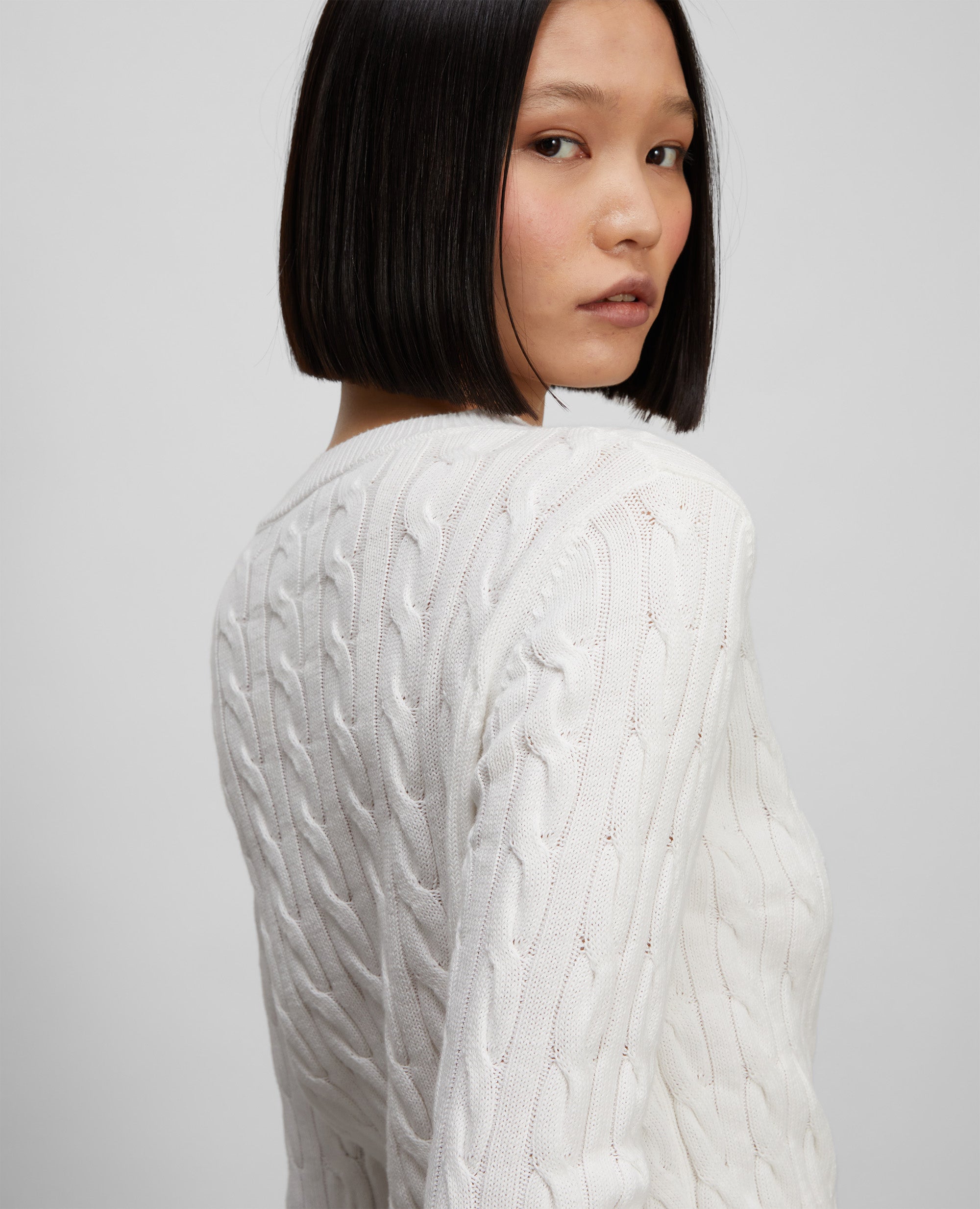 MAGLIA GIROCOLLO IN COTONE ORGANICO-BIANCO-WHITE-BLANCO-WEISS-BLANC