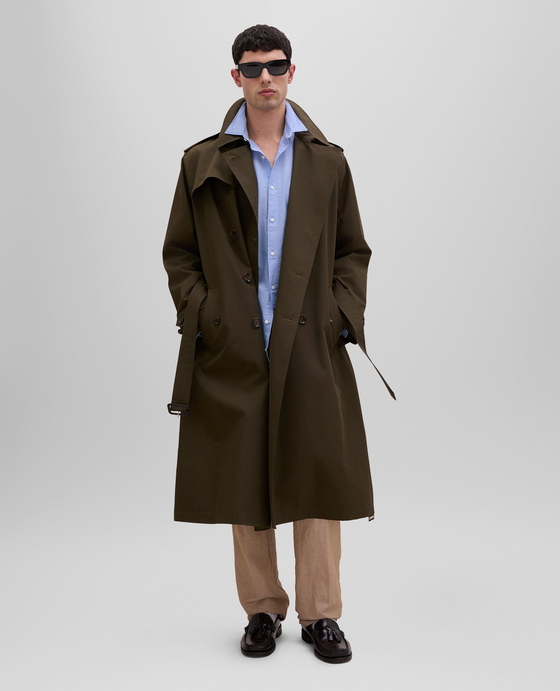 Water-repellent cotton and nylon double-breasted trench coat