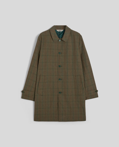 ジャケット・アウター ASPESI Sheridan Navy Nylon Trench Coat Glen plaid linen-blend raincoat – ASPESI