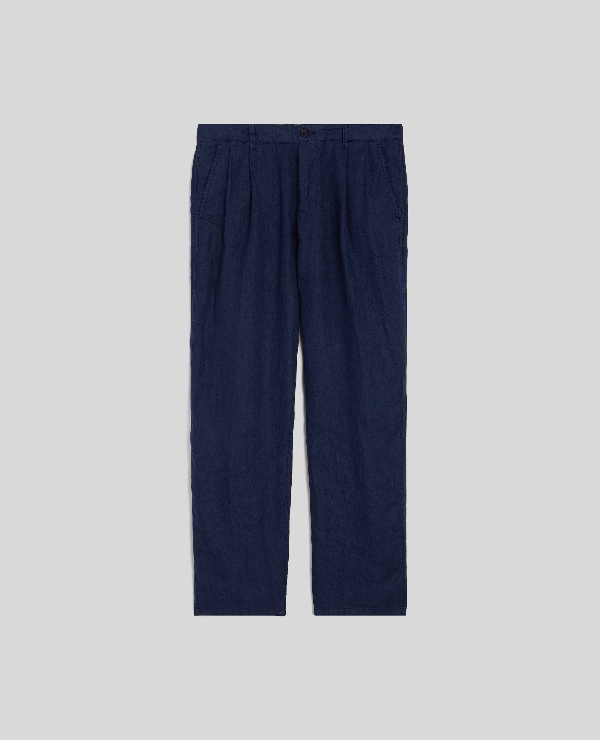 PANTALONE IN GABARDINA DI CANAPA-BLU-BLUE-AZUL-BLAU-BLEU