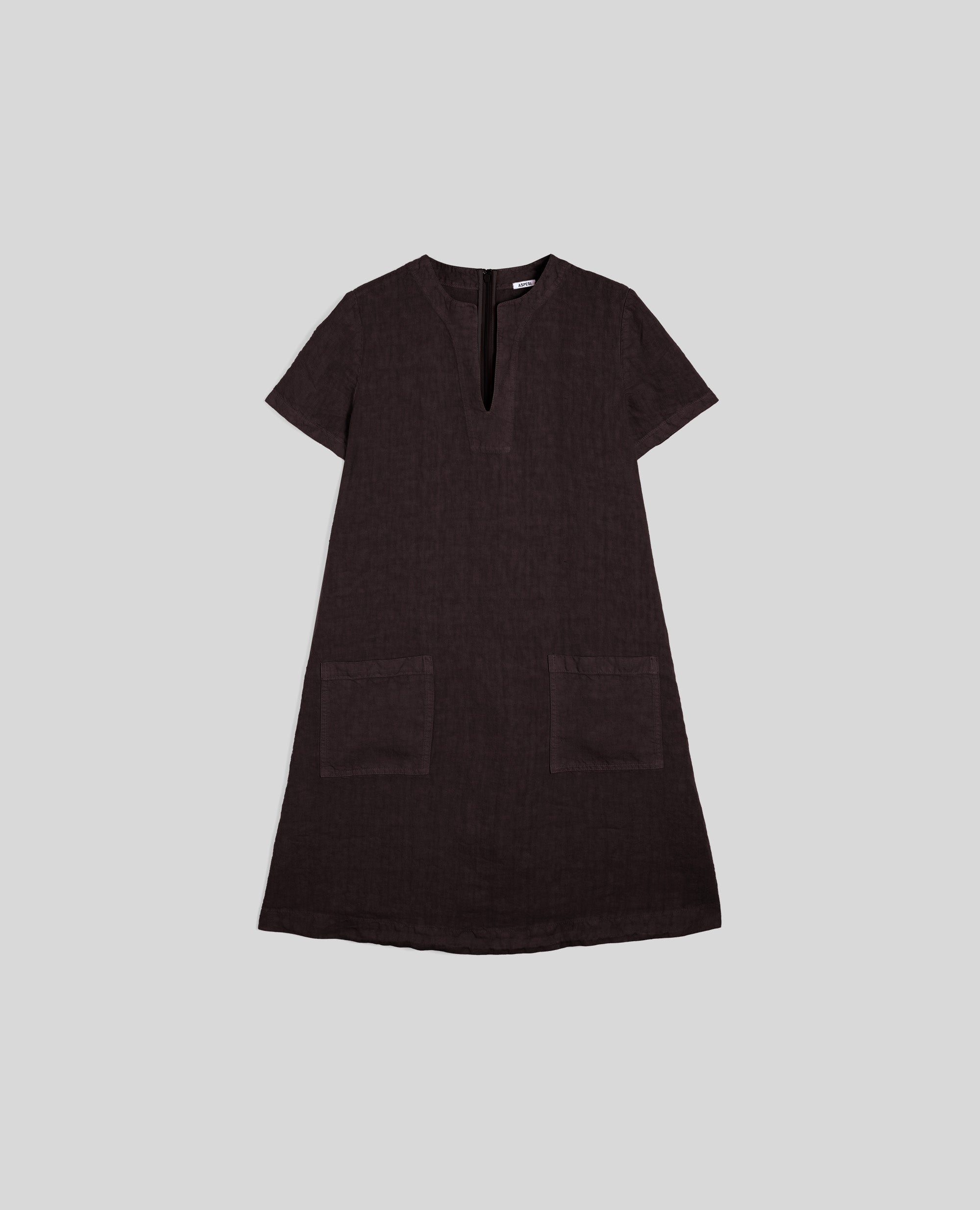ABITO CORTO IN LINO FIAMMATO-MARRONE-BROWN-MARR¢N-BRAUN-MARRON
