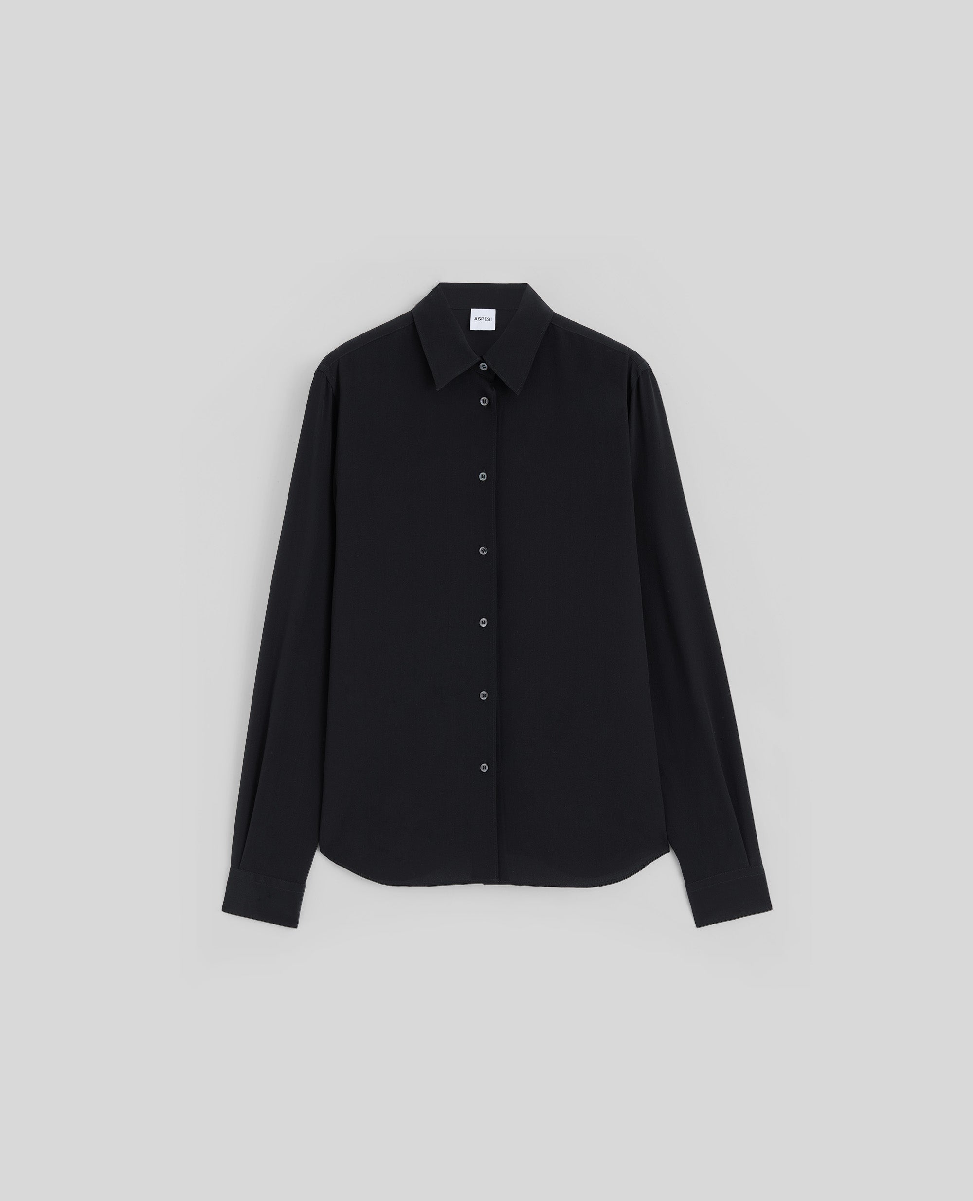 CAMICIA SLIM IN CREPE DE CHINE DI SETA-NERO-BLACK-NEGRO-SCHWARZ-NOIR
