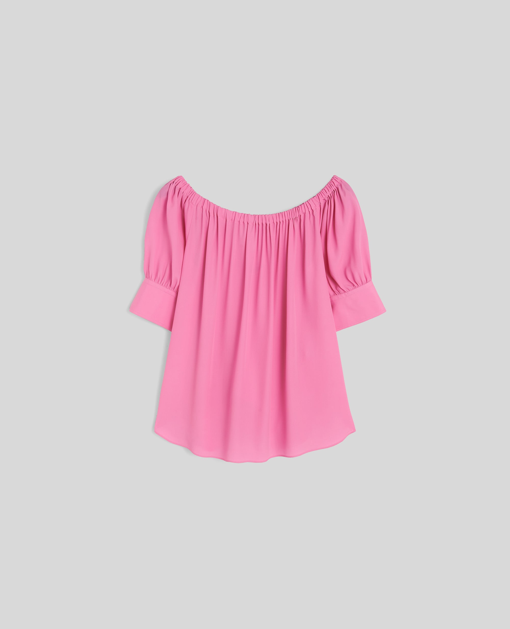 TOP IN CREPE DE CHINE DI MISTO SETA-ROSA-PINK-ROSA-ROSA-ROSE