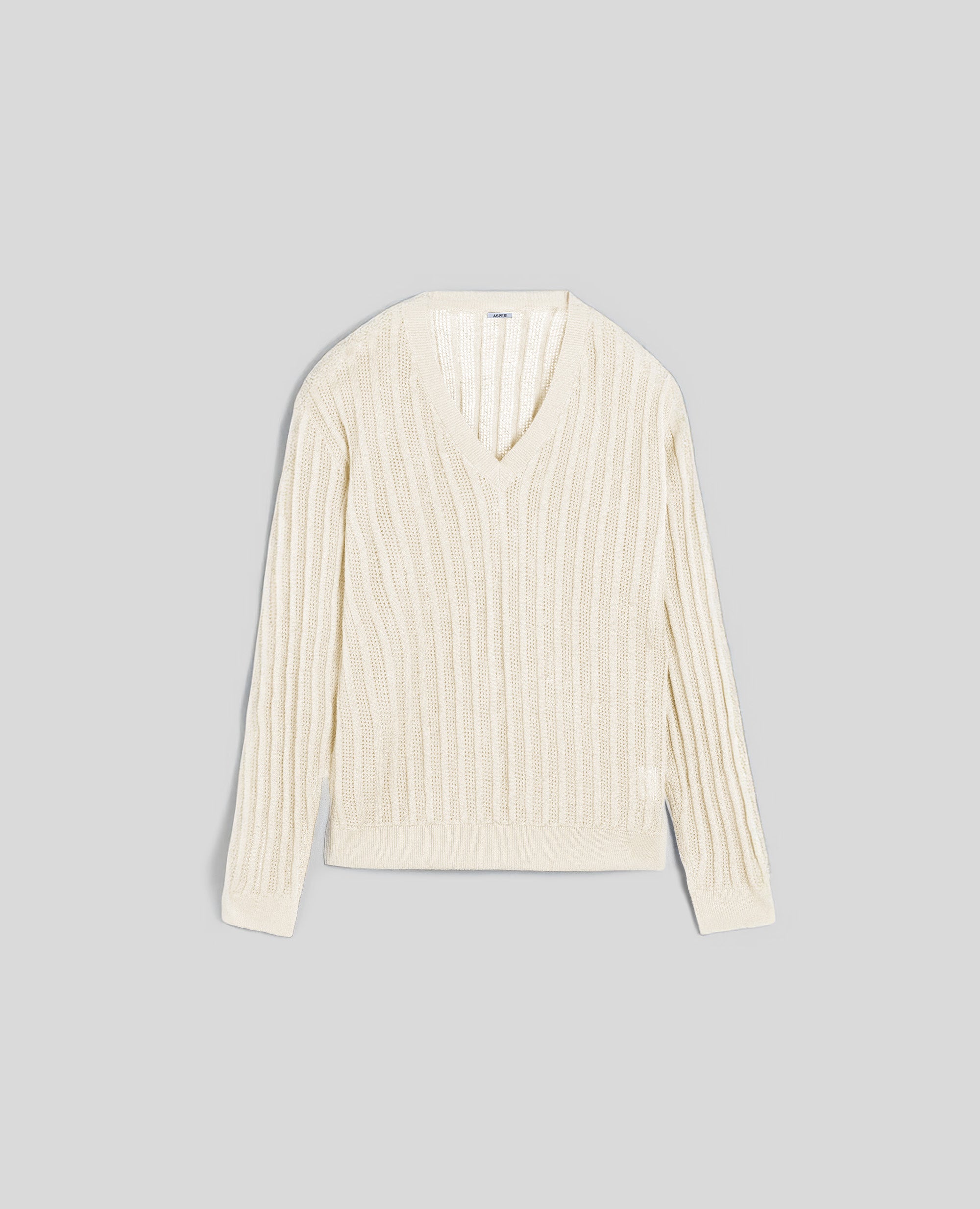 MAGLIA IN LINO E COTONE CON SCOLLO A V-NATURALE-NATURAL-NATURAL-NATURLICH-NATUREL