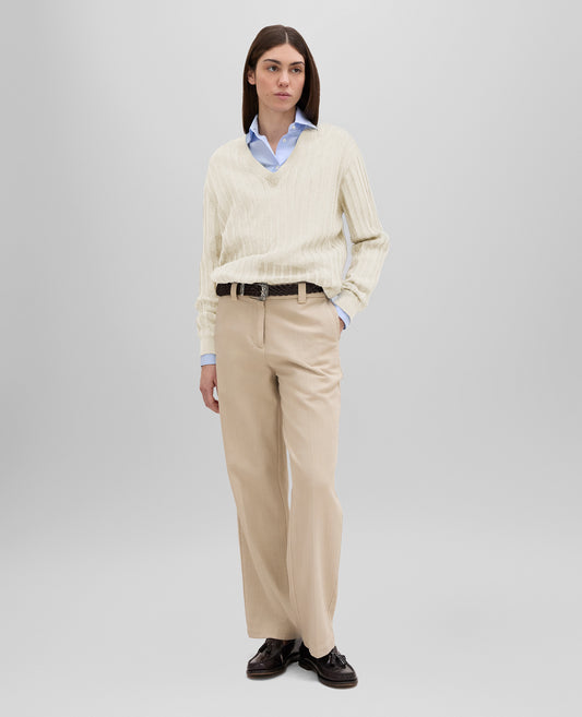 MAGLIA IN LINO E COTONE CON SCOLLO A V-NATURALE-NATURAL-NATURAL-NATURLICH-NATUREL