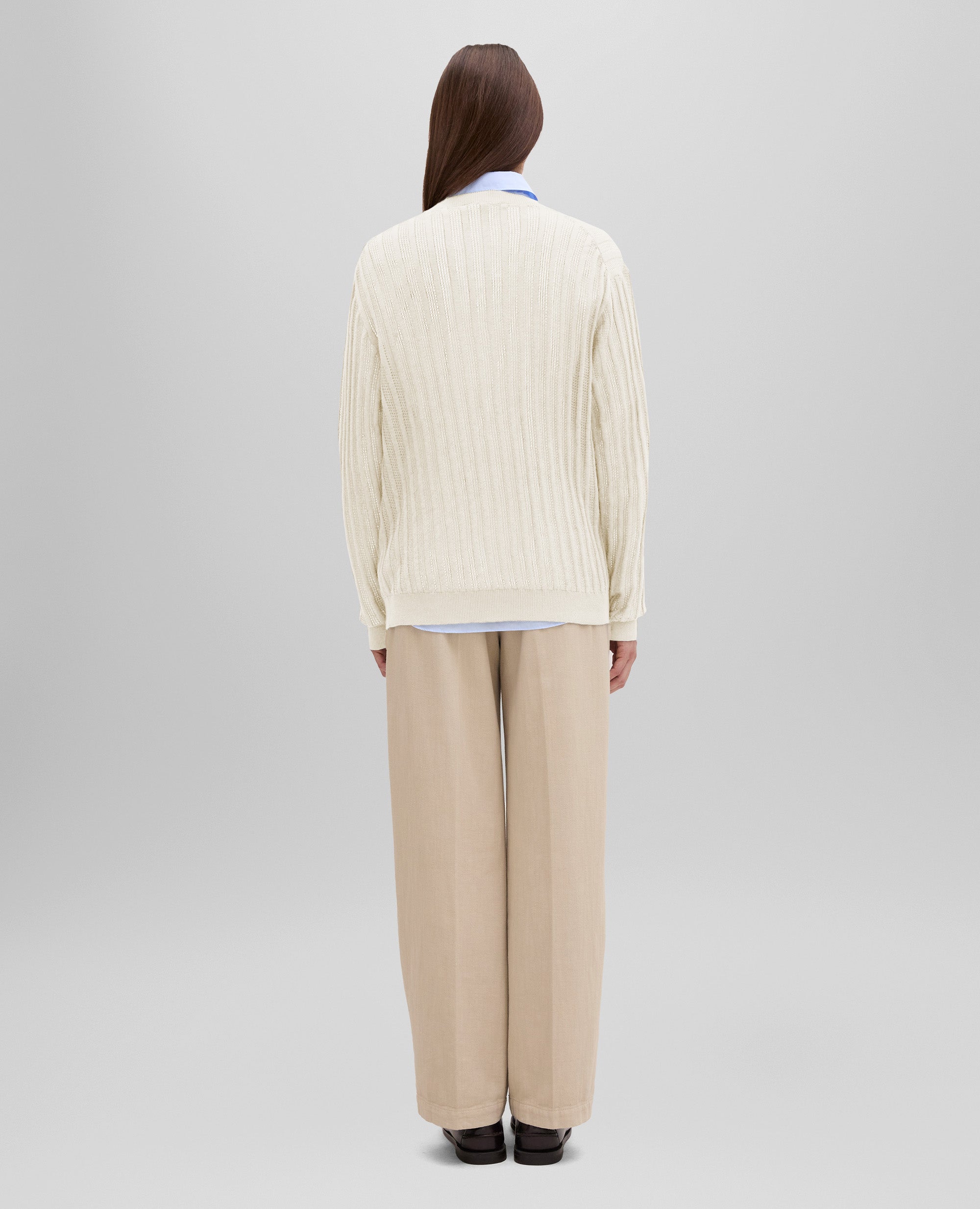 MAGLIA IN LINO E COTONE CON SCOLLO A V-NATURALE-NATURAL-NATURAL-NATURLICH-NATUREL