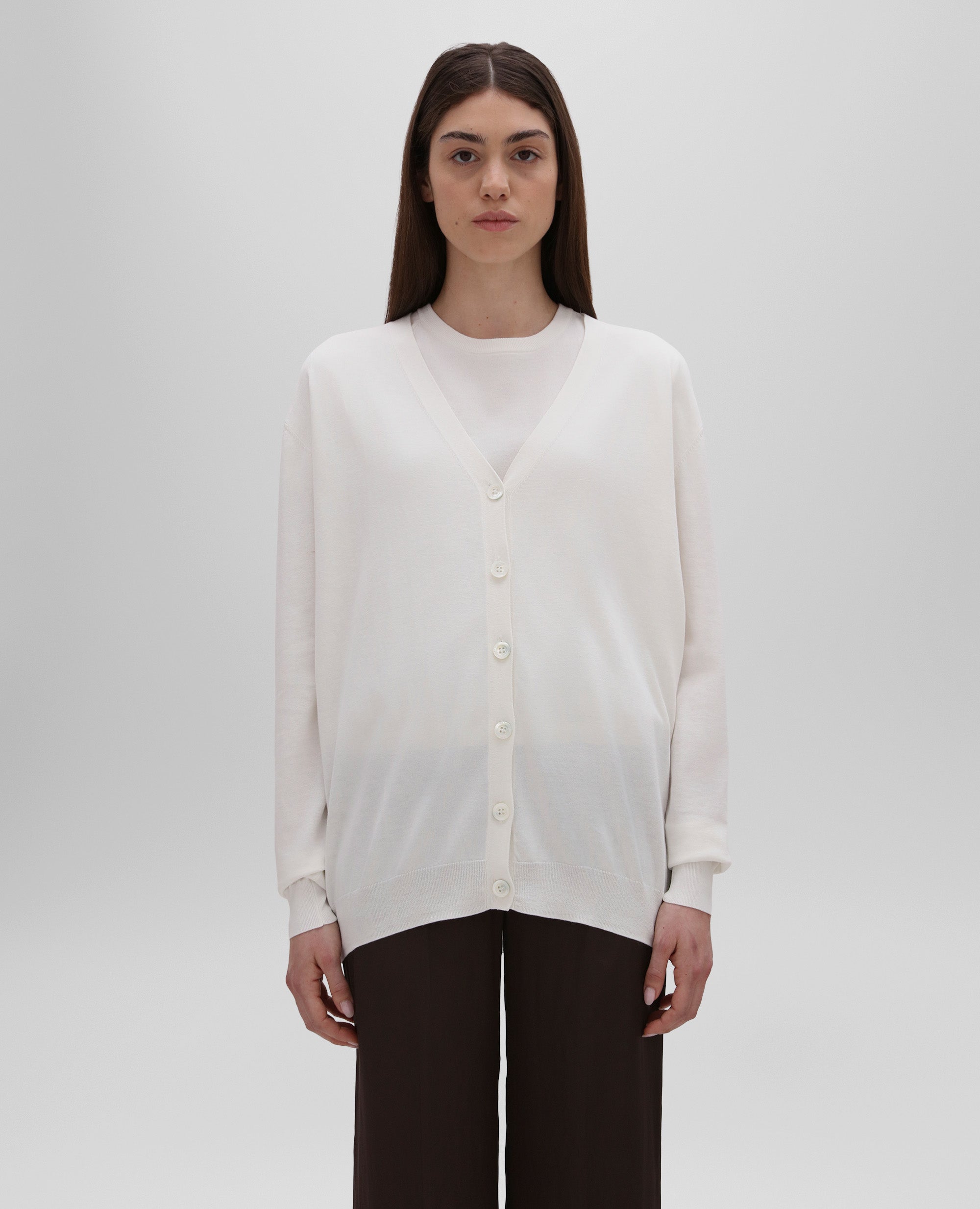 CARDIGAN IN MAGLIA DI MISTO COTONE, SETA E LINO-BIANCO-WHITE-BLANCO-WEISS-BLANC