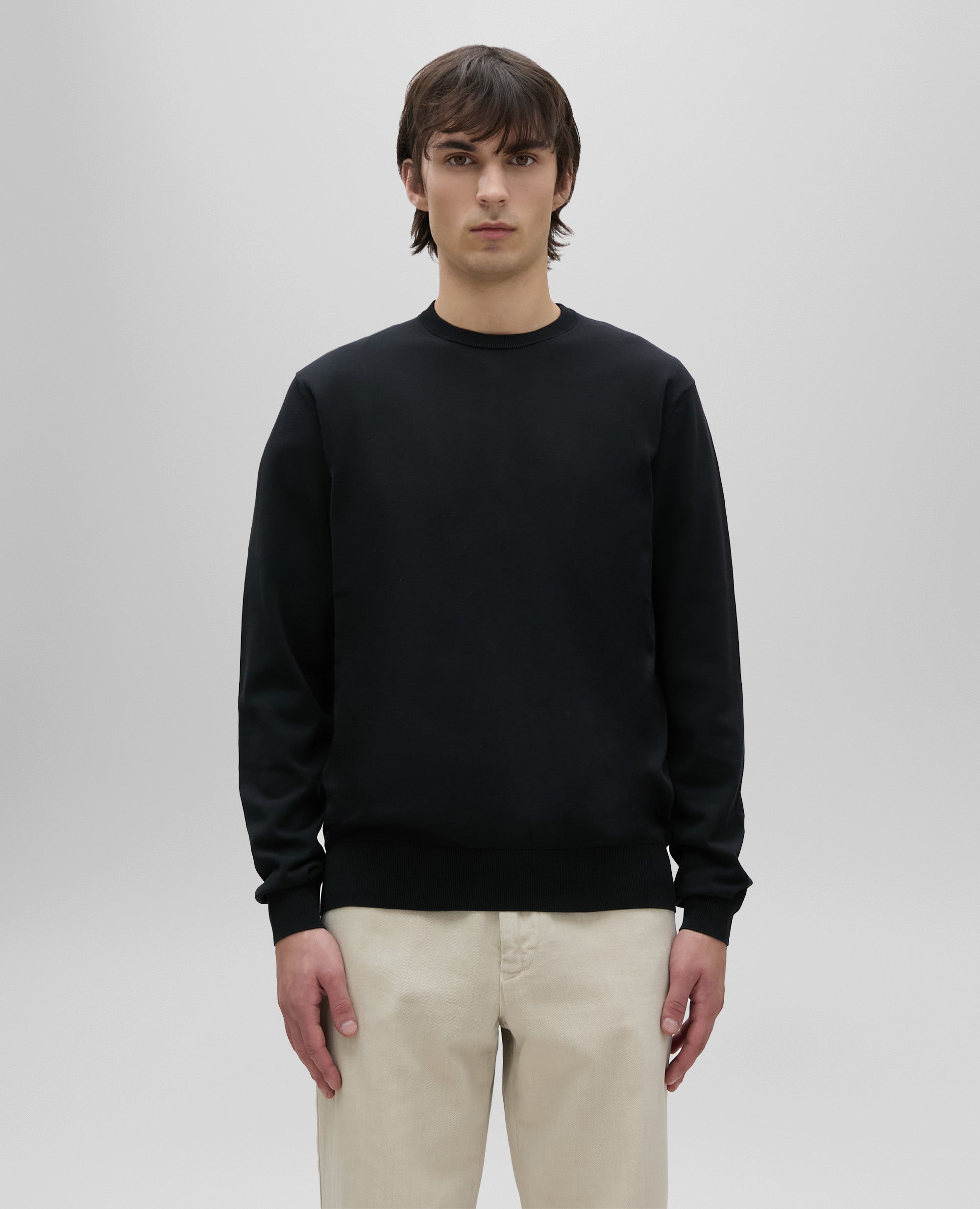 MAGLIA GIROCOLLO IN COTONE-NERO-BLACK-NEGRO-SCHWARZ-NOIR