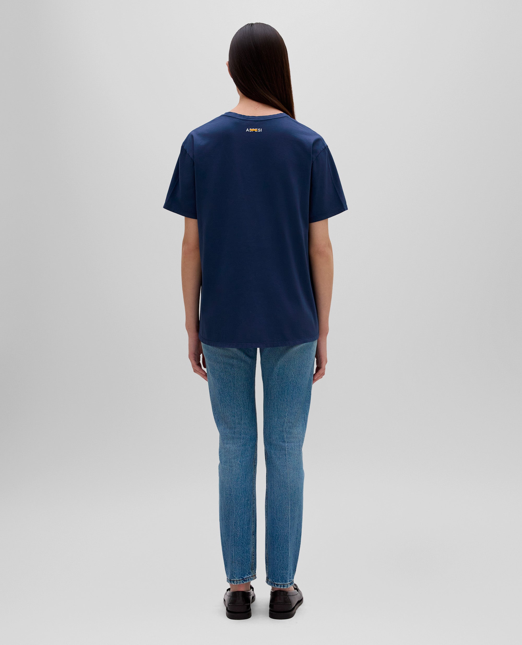 T-SHIRT IN JERSEY DI COTONE-BLU-BLUE-AZUL-BLAU-BLEU