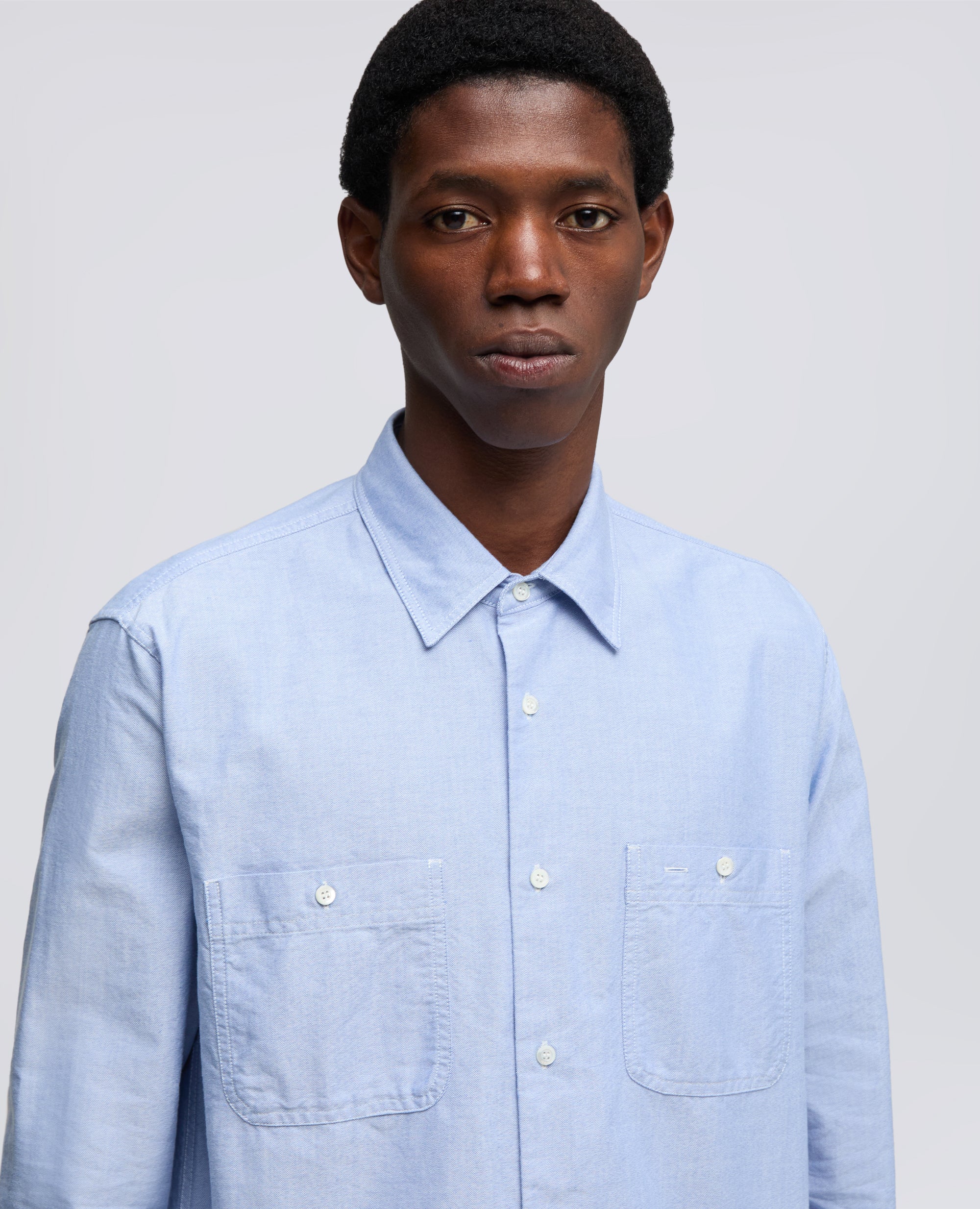 CAMICIA DA LAVORO IN CHAMBRAY DI COTONE GIAPPONESE-AZZURRO-SKY BLUE-AZUL CLARO-HIMMELBLAU-BLEU CIEL