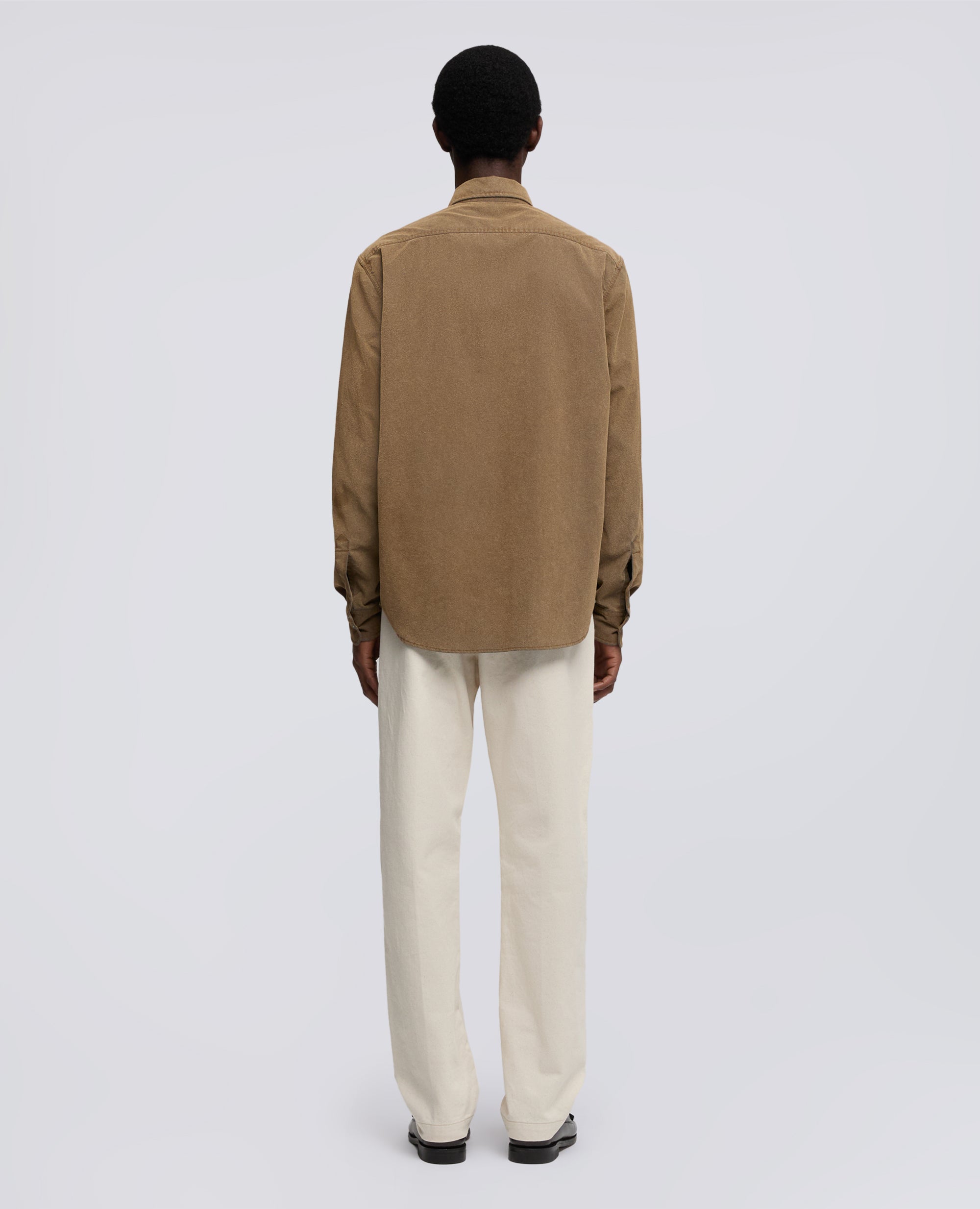 CAMICIA DA LAVORO IN CHAMBRAY FLOCCATO CON PELLE RICICLATA-CHAMBRAY FLOCCATO-CHAMBRAY FLOCCATO-CHAMBRAY FLOCCATO-CHAMBRAY FLOCCATO-CHAMBRAY FLOCCATO