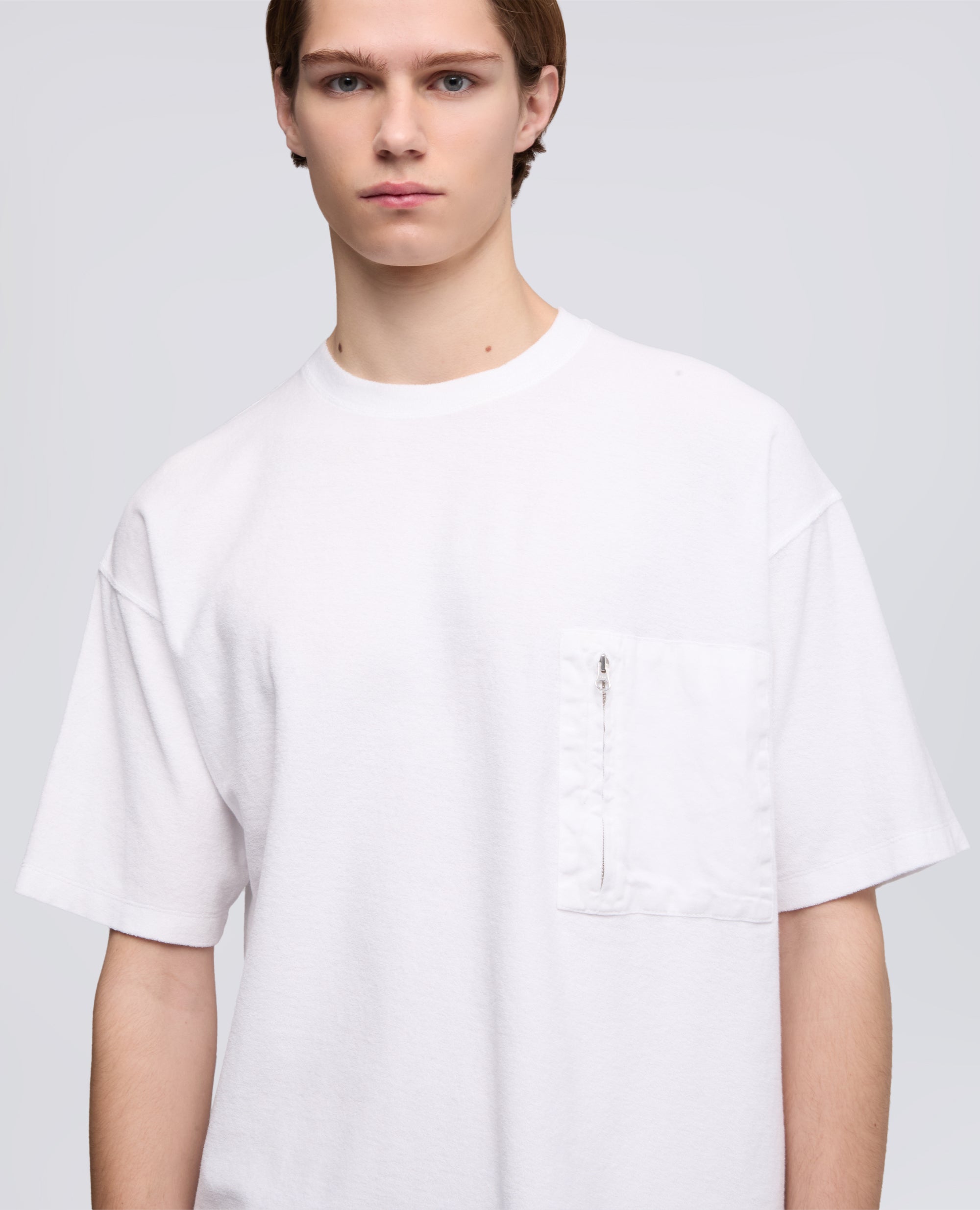 T-SHIRT IN JERSEY EFFETTO SPUGNA CON TASCHINO-BIANCO-WHITE-BLANCO-WEISS-BLANC