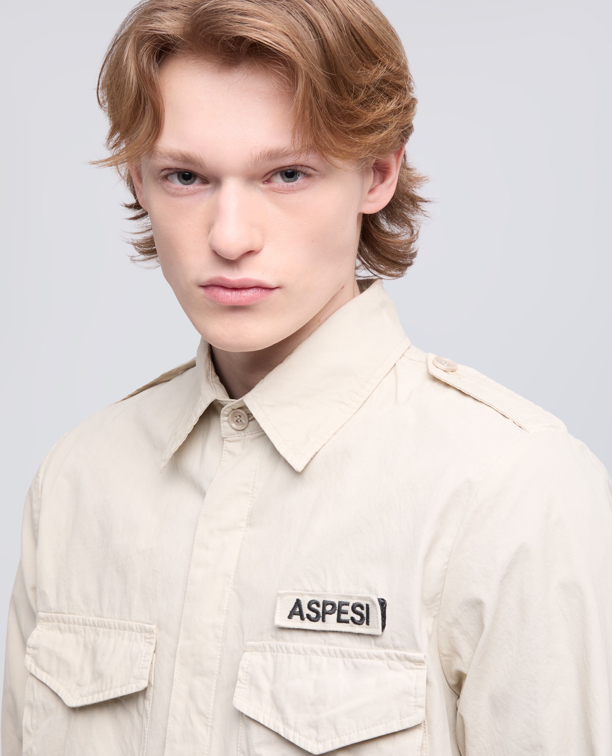 CAMICIA MILITARE IN COTONE-SASSO-STONE-PIEDRA-STEIN-PIERRE