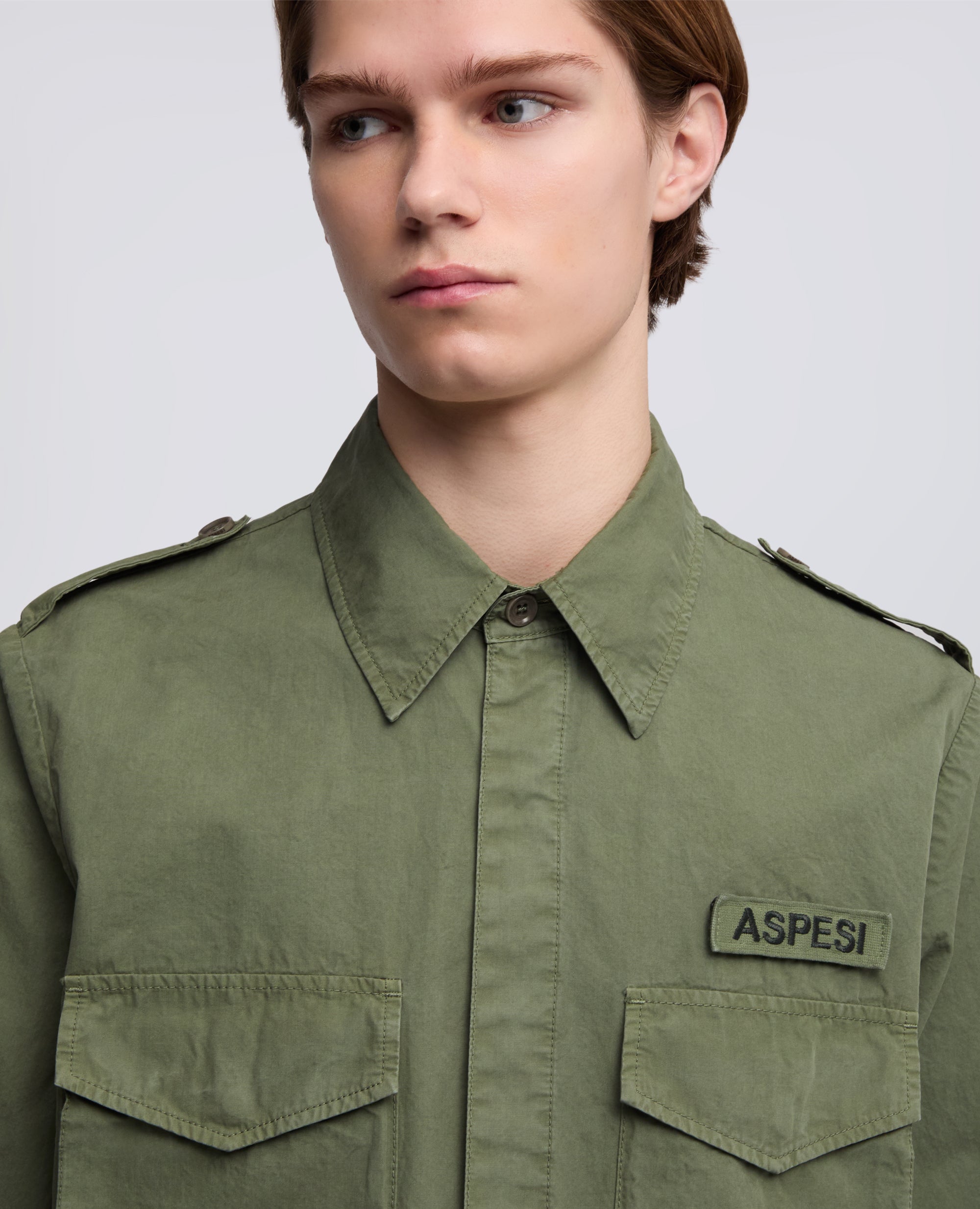 CAMICIA MILITARE IN COTONE-VERDE-GREEN-VERDE-GRUN-VERT