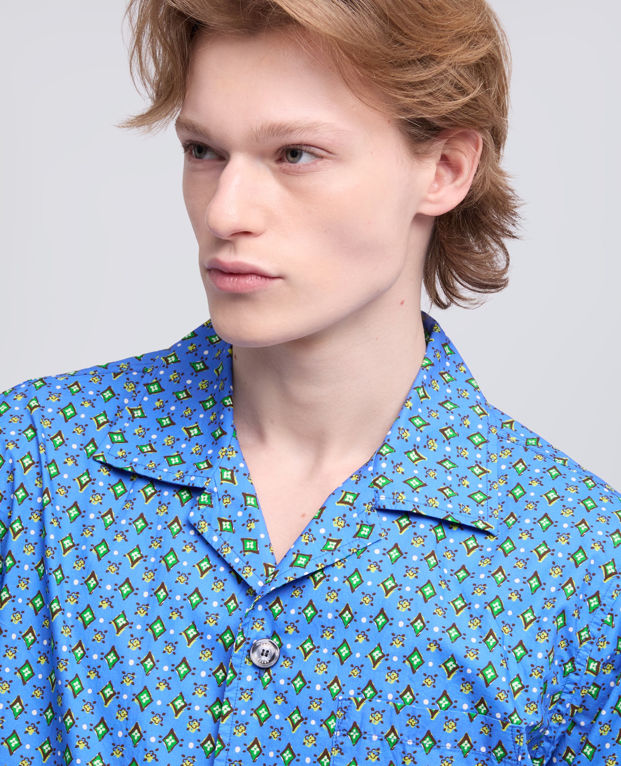 CAMICIA A MANICHE CORTE IN POPELINE DI COTONE-BLUETTE-LIGHT BLUE-AZUL CLARO-HELLBLAU-BLEU