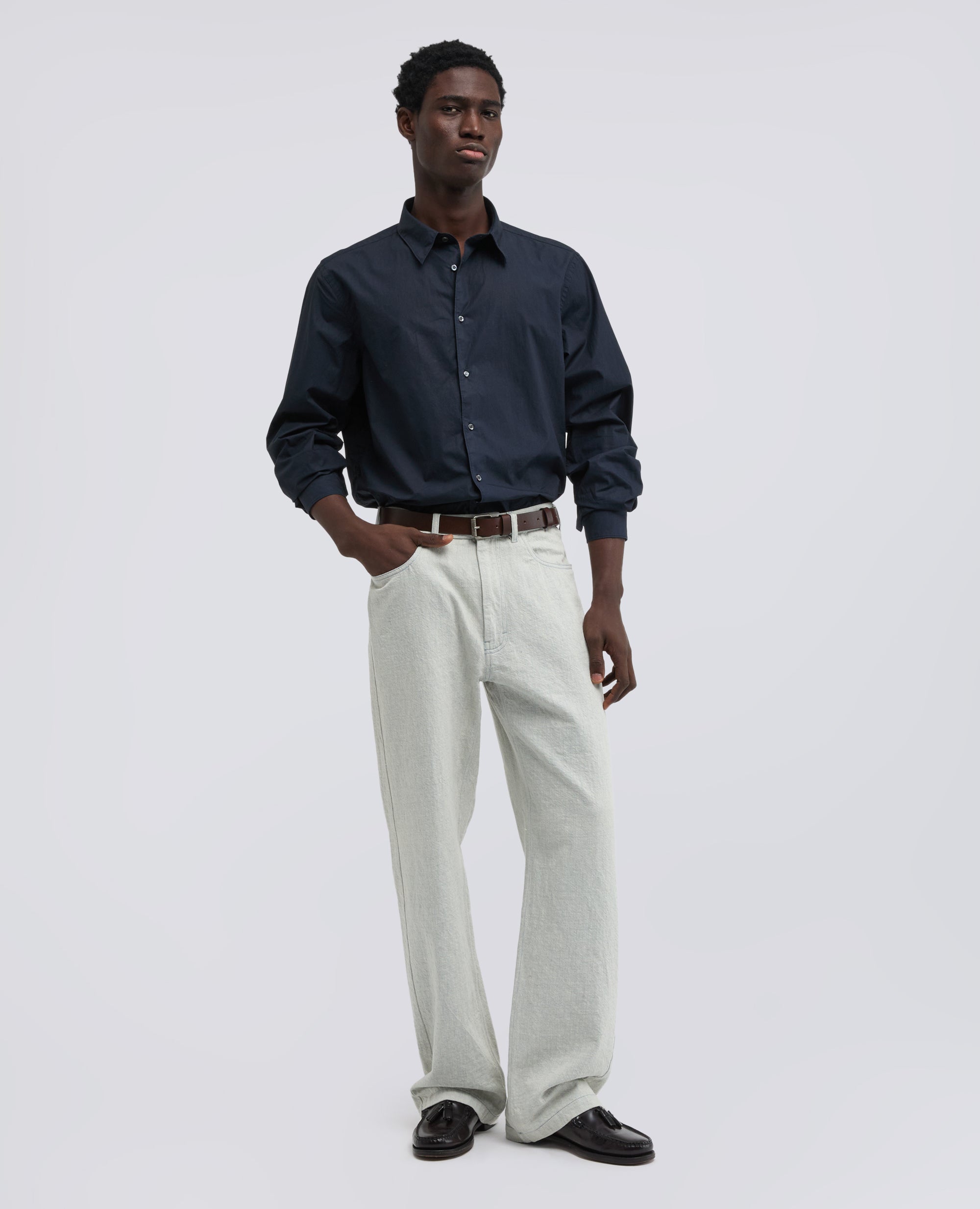 CAMICIA IN POPELINE DI COTONE LEGGERO-NAVY-NAVY-AZUL MARINO-NAVY-NAVY