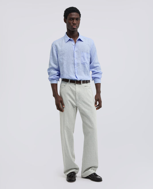 CAMICIA IN LINO LEGGERO CON TASCHINO-AZZURRO-SKY BLUE-AZUL CLARO-HIMMELBLAU-BLEU CIEL