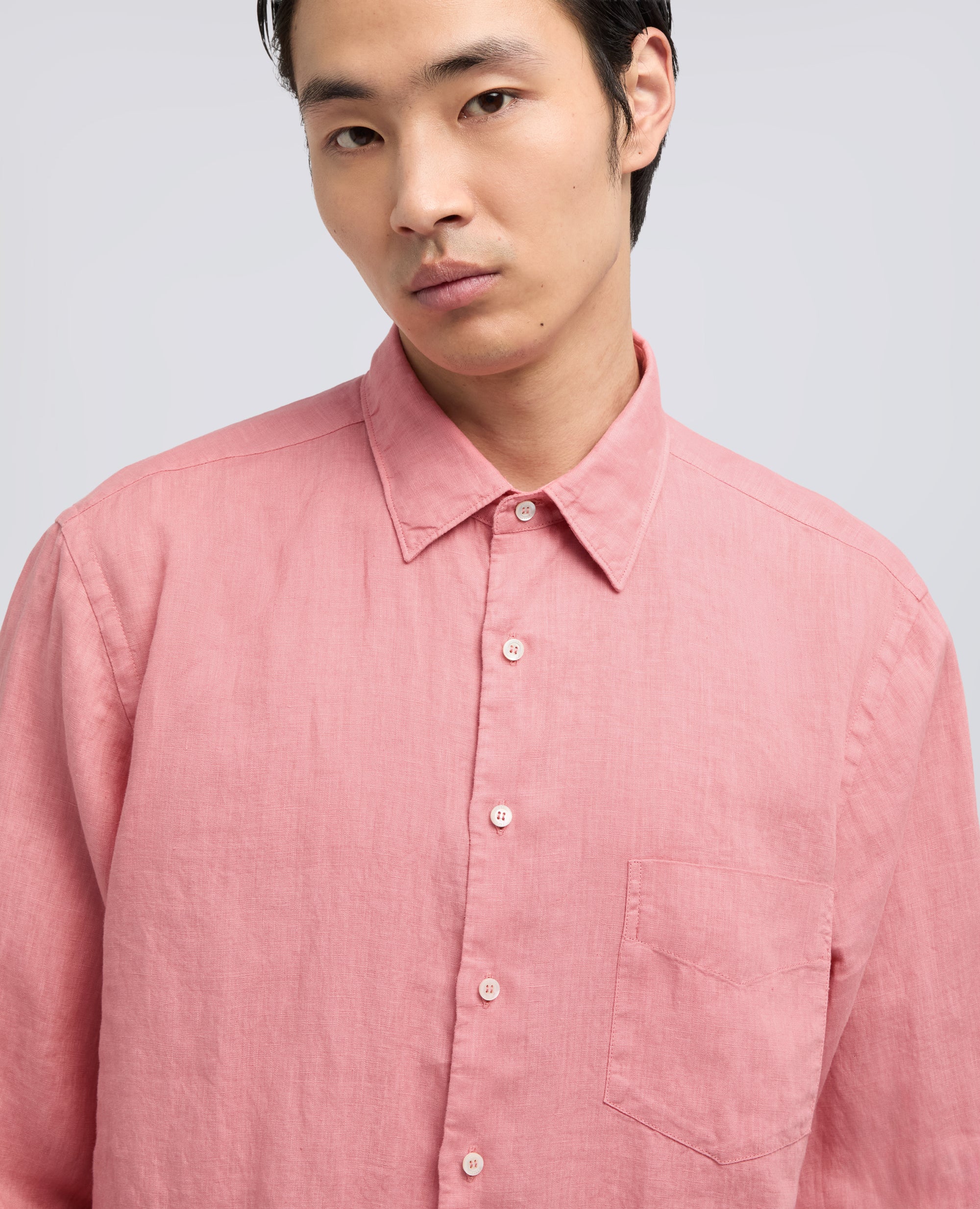 CAMICIA IN LINO LEGGERO CON TASCHINO-ROSA ANTICO-POWDER PINK-ROSA ANTICO-ROSA ANTICO-ROSA ANTICO