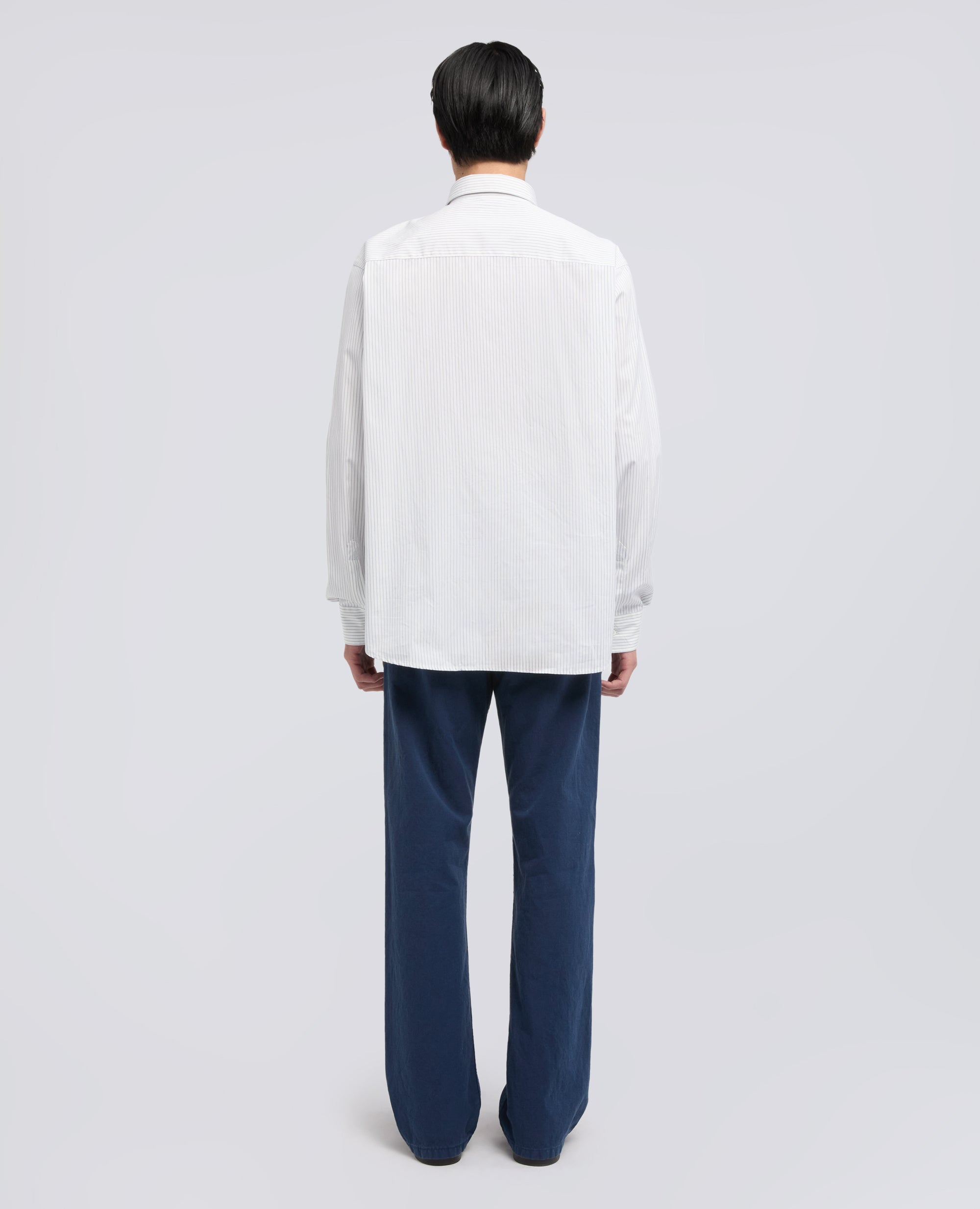 CAMICIA IN CHAMBRAY DI COTONE GIAPPONESE-RIGA BLU-BLUE STRIPE-RAYA AZUL OSCURO-BLAUE STREIFEN-RAYURES BLEUES