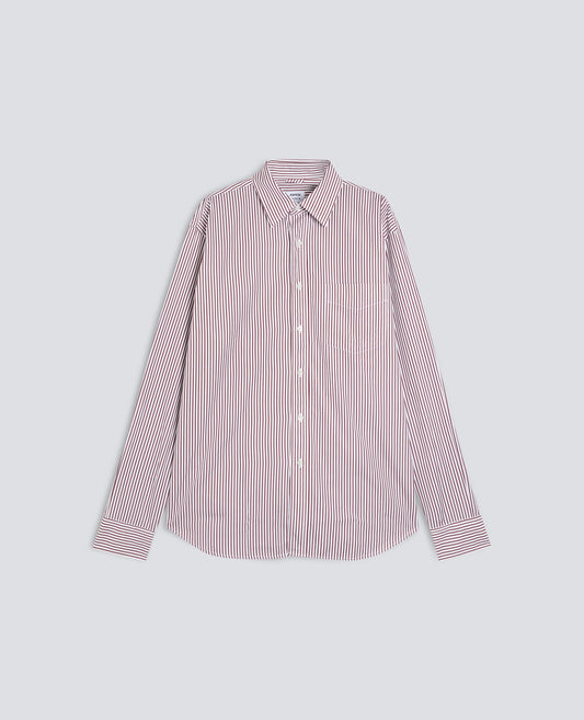 CAMICIA IN CHAMBRAY DI COTONE GIAPPONESE-RIGA ROSSA-RED STRIPE-RAYA ROJA-ROTE STREIFEN-RAYURES ROUGES