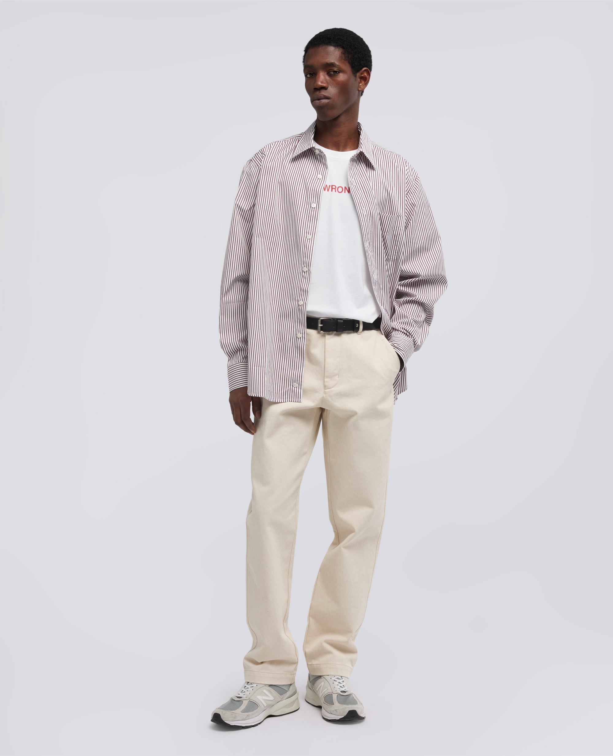 CAMICIA IN CHAMBRAY DI COTONE GIAPPONESE-RIGA ROSSA-RED STRIPE-RAYA ROJA-ROTE STREIFEN-RAYURES ROUGES