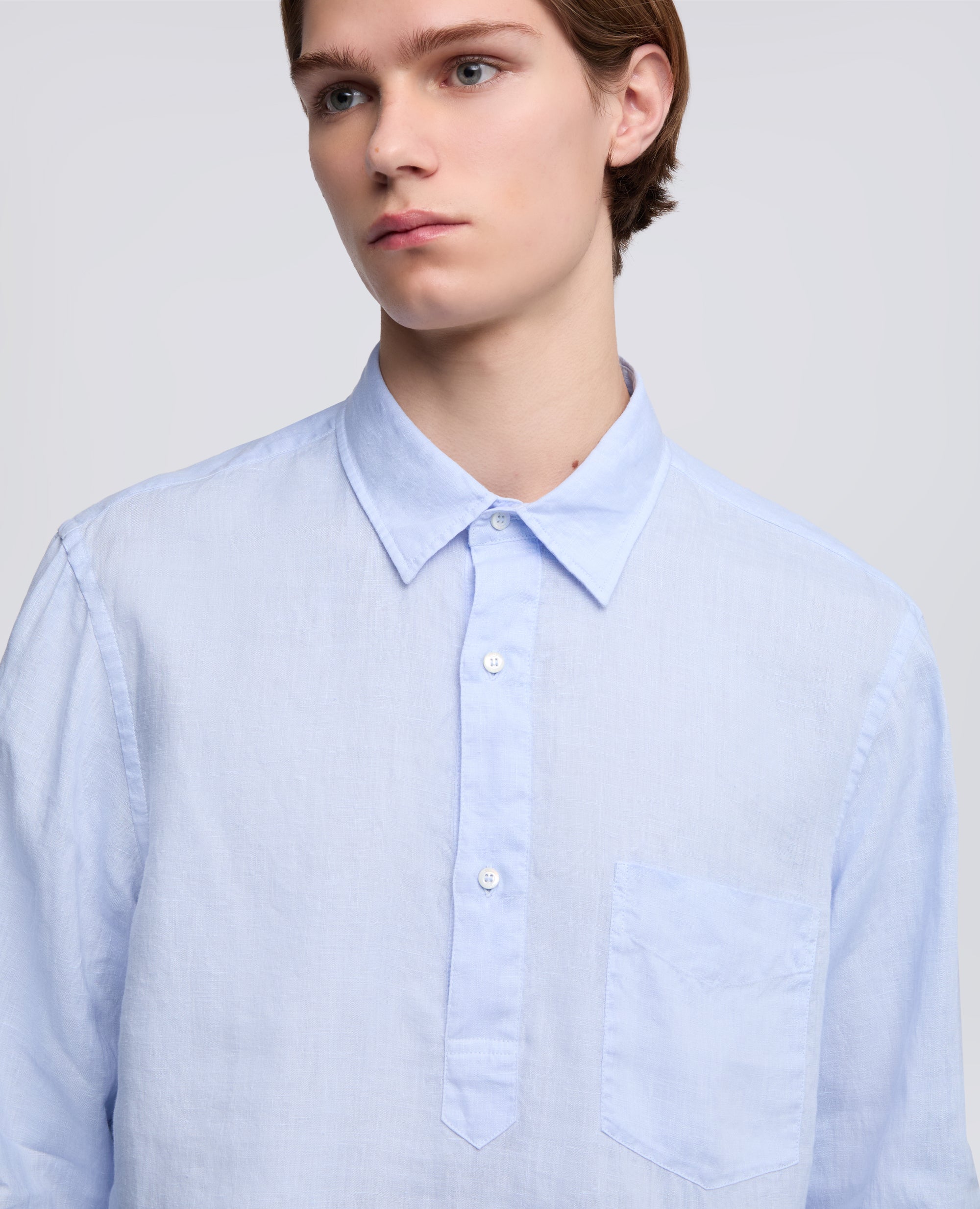 CAMICIA IN LINO LEGGERO A POLO-AZZURRO-SKY BLUE-AZUL CLARO-HIMMELBLAU-BLEU CIEL