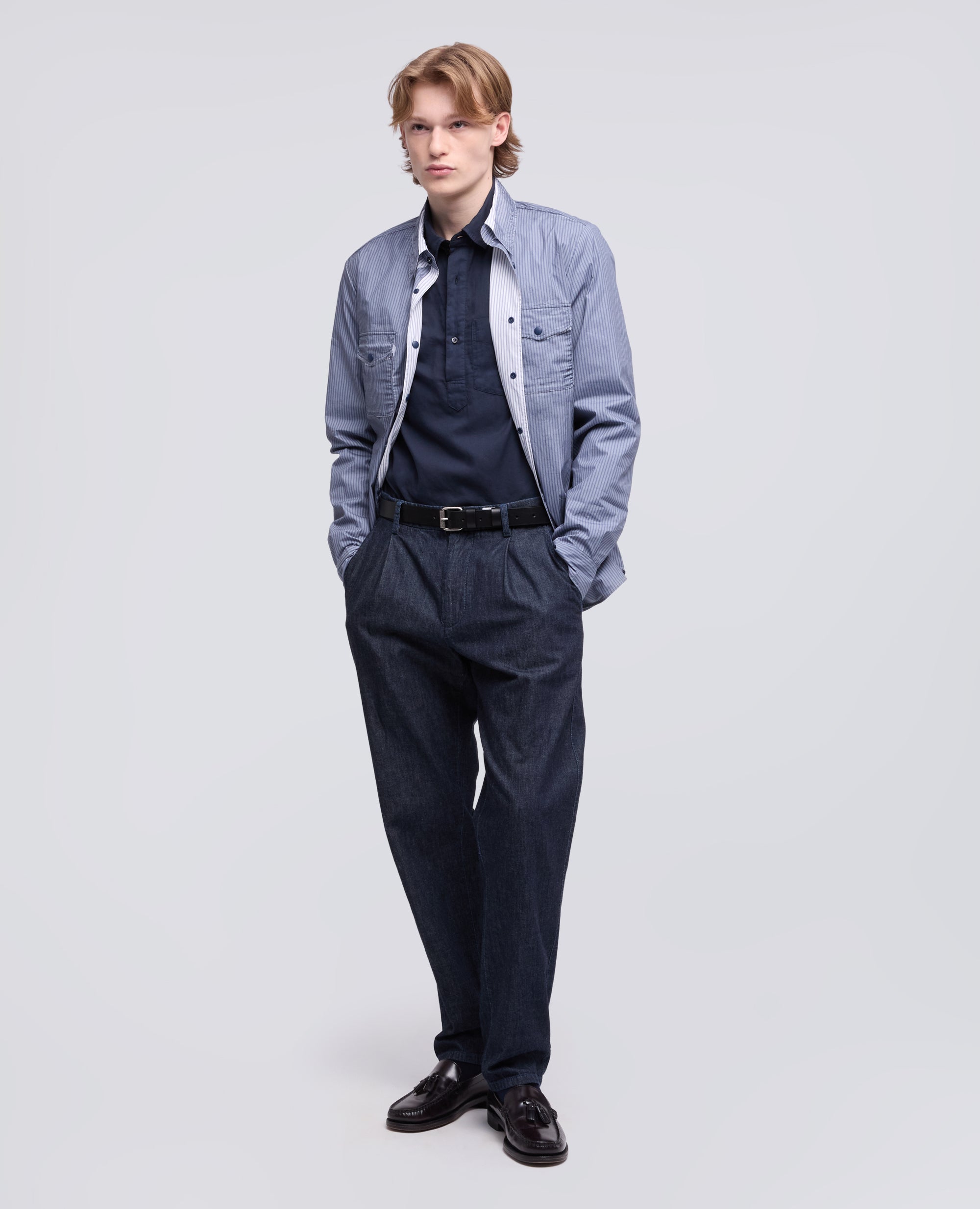 CAMICIA DOPPIA IN VOILE DI COTONE-NAVY-NAVY-AZUL MARINO-NAVY-NAVY