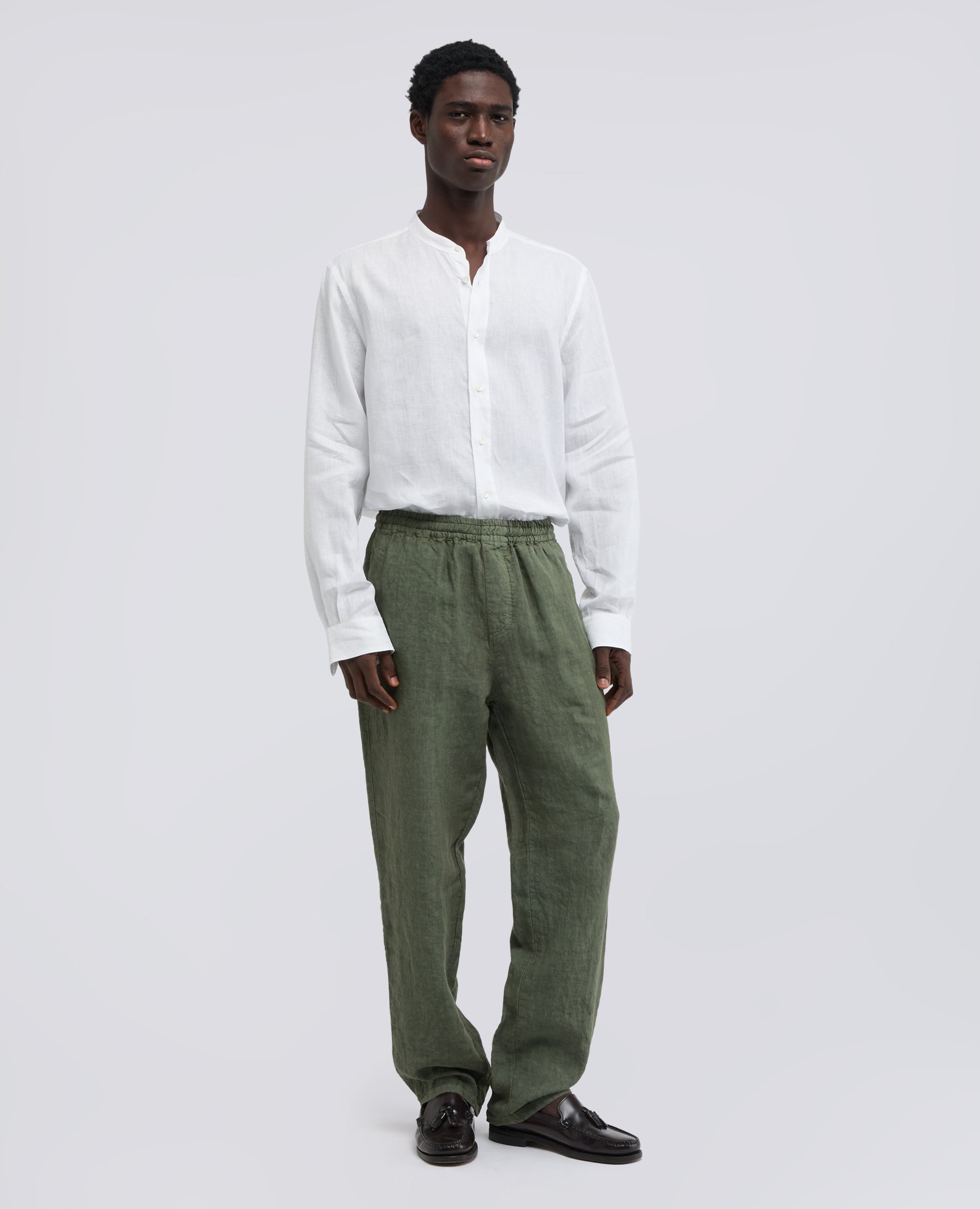 CAMICIA COREANA IN LINO LEGGERO-BIANCO-WHITE-BLANCO-WEISS-BLANC