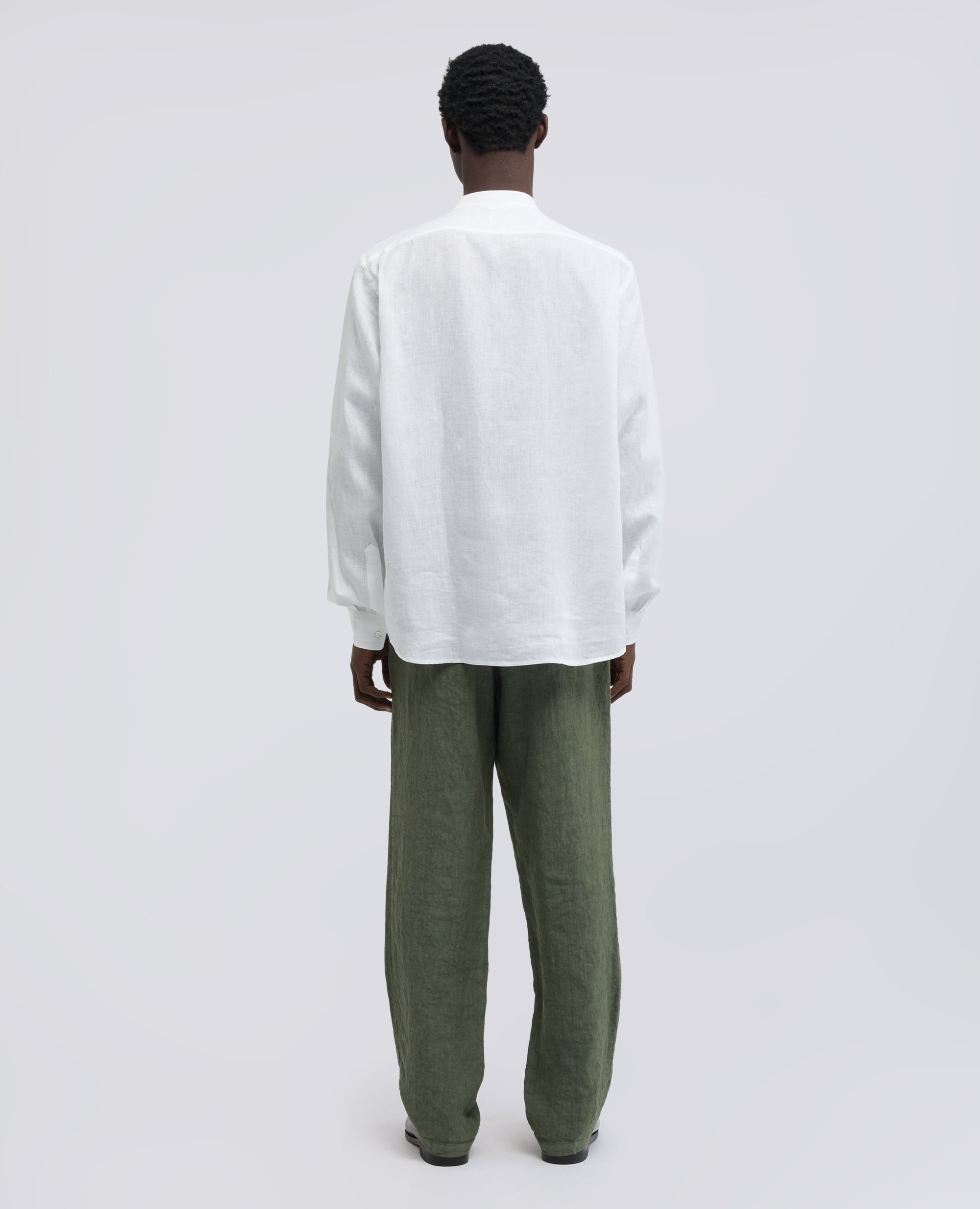 CAMICIA COREANA IN LINO LEGGERO-BIANCO-WHITE-BLANCO-WEISS-BLANC