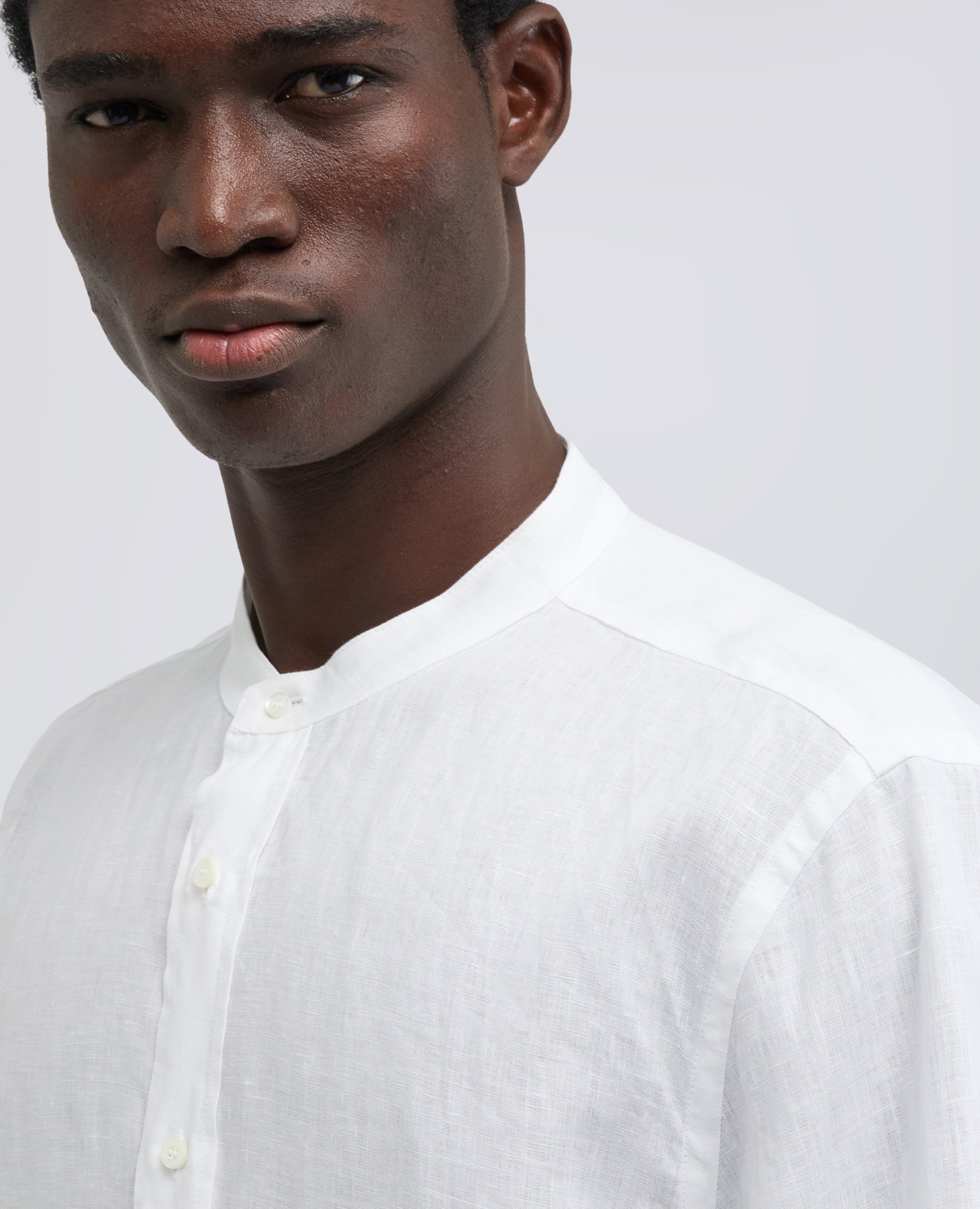 CAMICIA COREANA IN LINO LEGGERO-BIANCO-WHITE-BLANCO-WEISS-BLANC