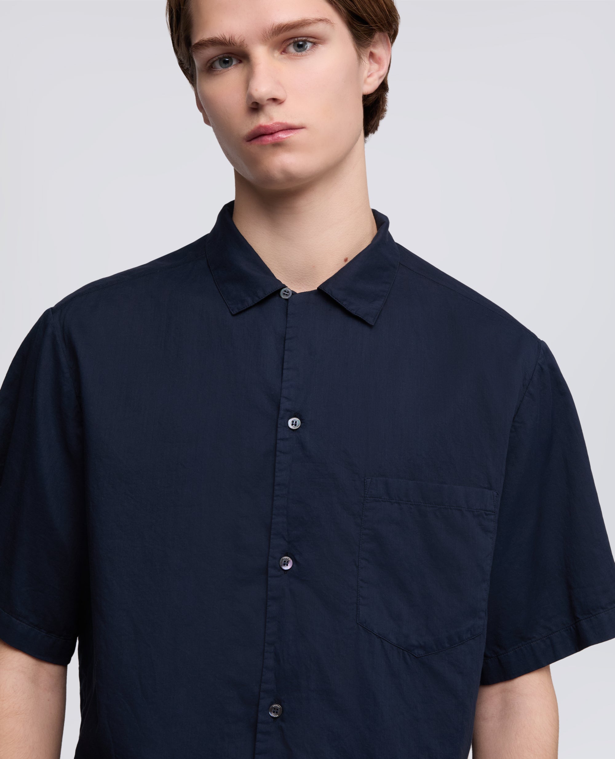 CAMICIA BOWLING IN POPELINE DI COTONE-NAVY-NAVY-AZUL MARINO-NAVY-NAVY