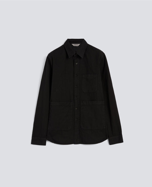 CAMICIA UTILITY IN GABARDINA DI COTONE-LINO-NERO-BLACK-NEGRO-SCHWARZ-NOIR