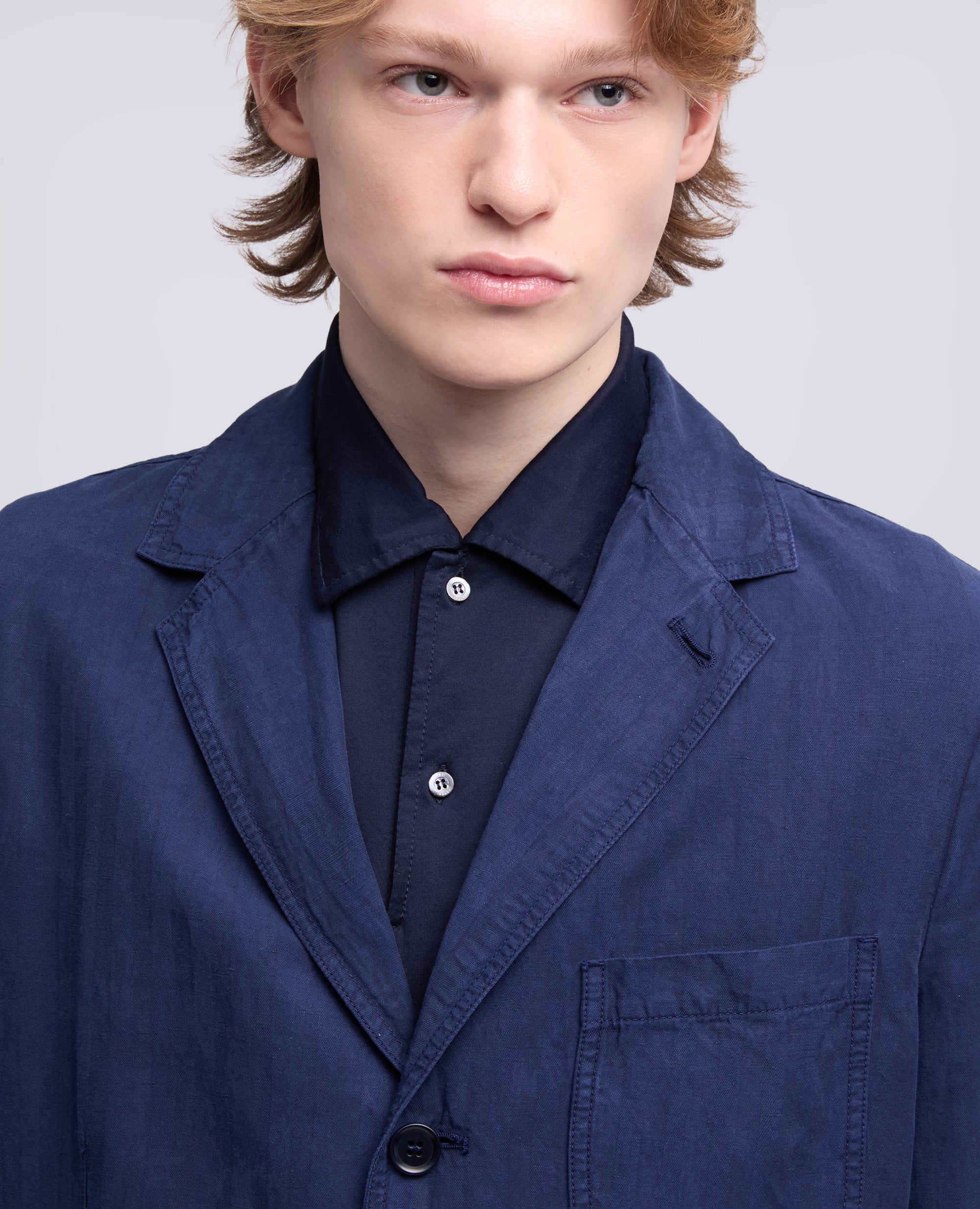 BLAZER SAMURAKI IN SPINA PESCE DI LYOCELL-LINO E COTONE  TINTO CAPO-BLUETTE-LIGHT BLUE-AZUL CLARO-HELLBLAU-BLEU