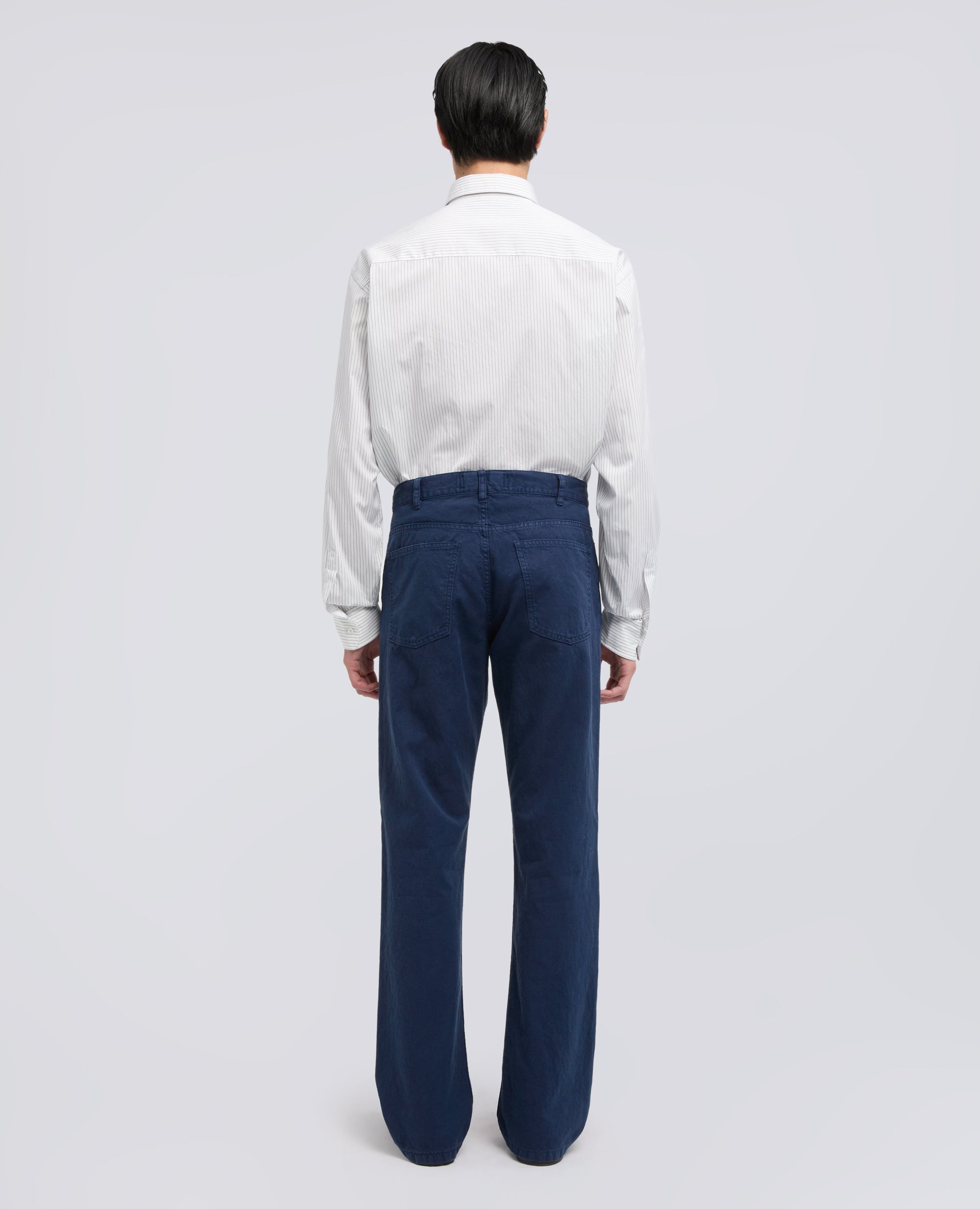 PANTALONE BOOT IN TELA RUSTICA DI COTONE E LINO, TINTO CAPO-AVIO-AIR FORCE BLUE-AZUL MILITAR-AIR-BLEU AVIATION