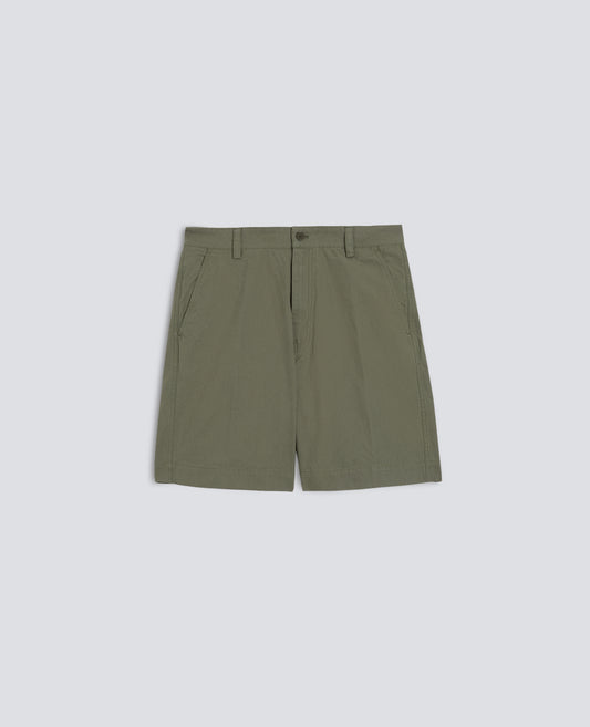 BERMUDA IN CANVAS DI COTONE TINTO PEZZA-OLIVA-OLIVE-OLIVA-OLIVEGRUN-VERT OLIVE