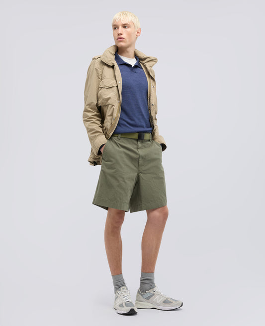 BERMUDA IN CANVAS DI COTONE TINTO PEZZA-OLIVA-OLIVE-OLIVA-OLIVEGRUN-VERT OLIVE